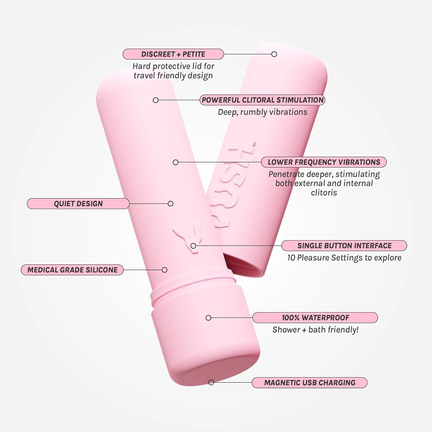 VUSH Gloss Bullet Vibrator &ndash; Powerful Clitoral Stimulator and Mini Vibrator Bullet for Women, Waterproof Rechargeable Sex Toy for Couples, Compact Female Pleasure Massager for Travel and Self-Care image number 3