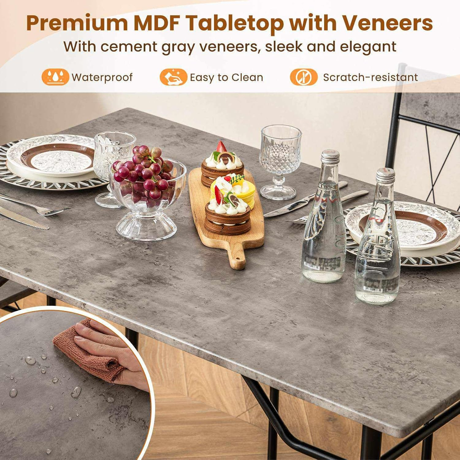 Giantex 5Pcs Dining Table Set for 4, Modern Kitchen Dining Room Furniture Set W/Kitchen Table, 4 Dining Chairs, Metal Frame, Space-Saving Dinette Set for Small Place Home Office Breakfast Nook (Grey) image number 2