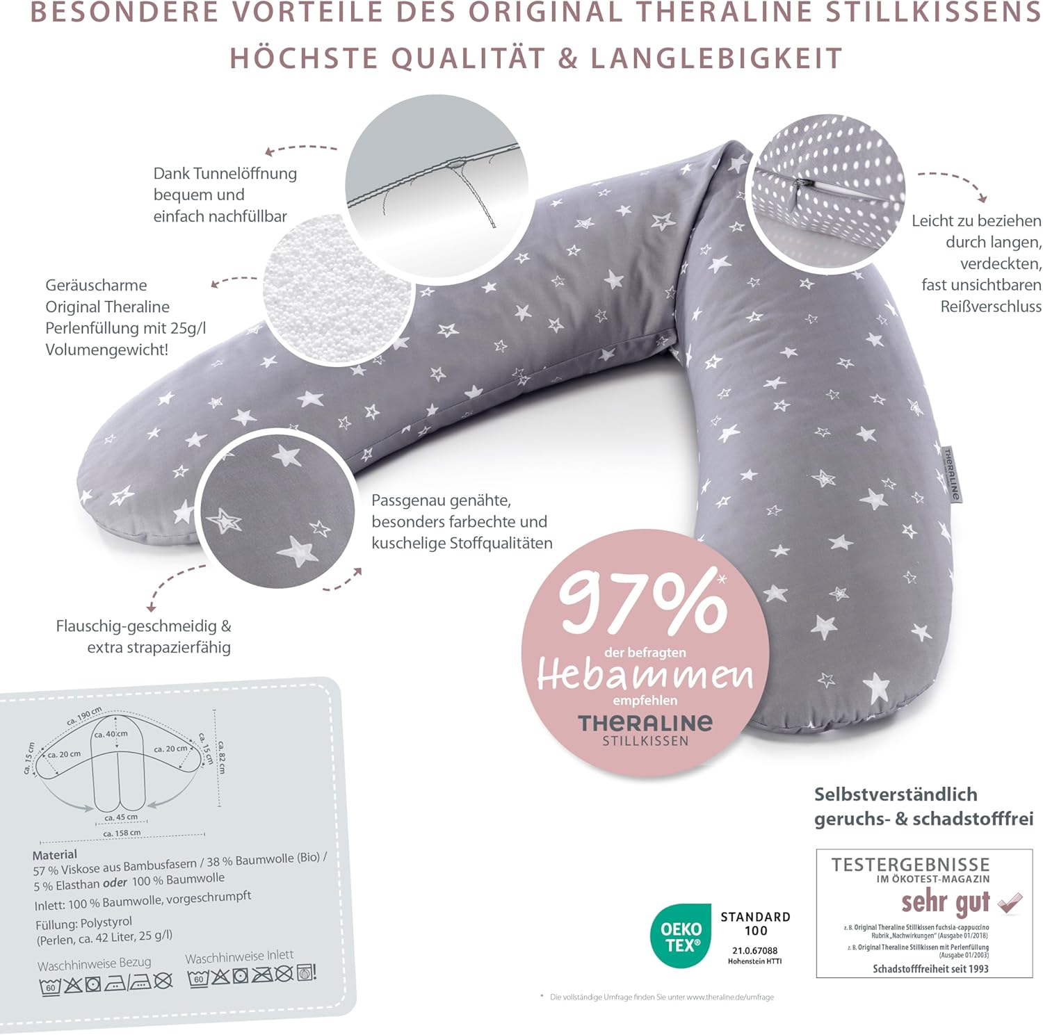 Theraline the Original Pregnancy and Breastfeeding Pillow, Filled with Sand-Like Original Micro-Beads, Incl. Outer Cover, 190 Cm. image number 6