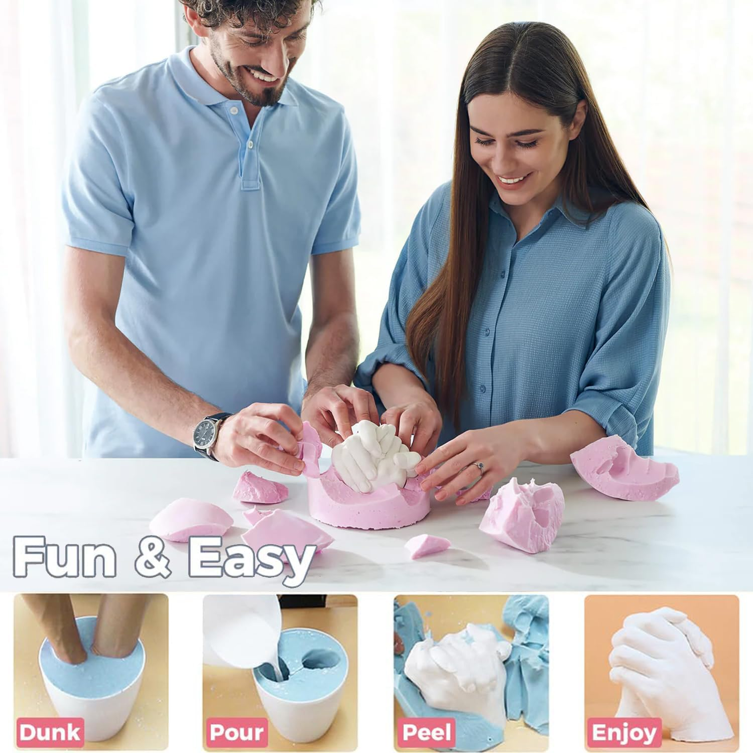 BLOODYRIPPA Couples Hand Casting Kit, DIY Plaster Mold Keepsake for Hands, Perfect Wedding, Anniversary, Birthday, and Valentine&rsquo;S Day Suitable for Him and Her image number 3