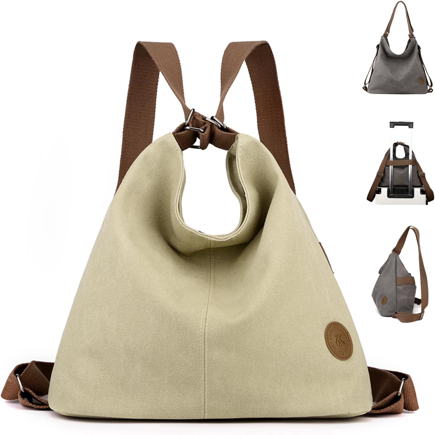 Large Tote Bag Convertible Backpack Purse for Women with Zipper Pockets, Canvas Crossbody Shoulder Hobo Bag