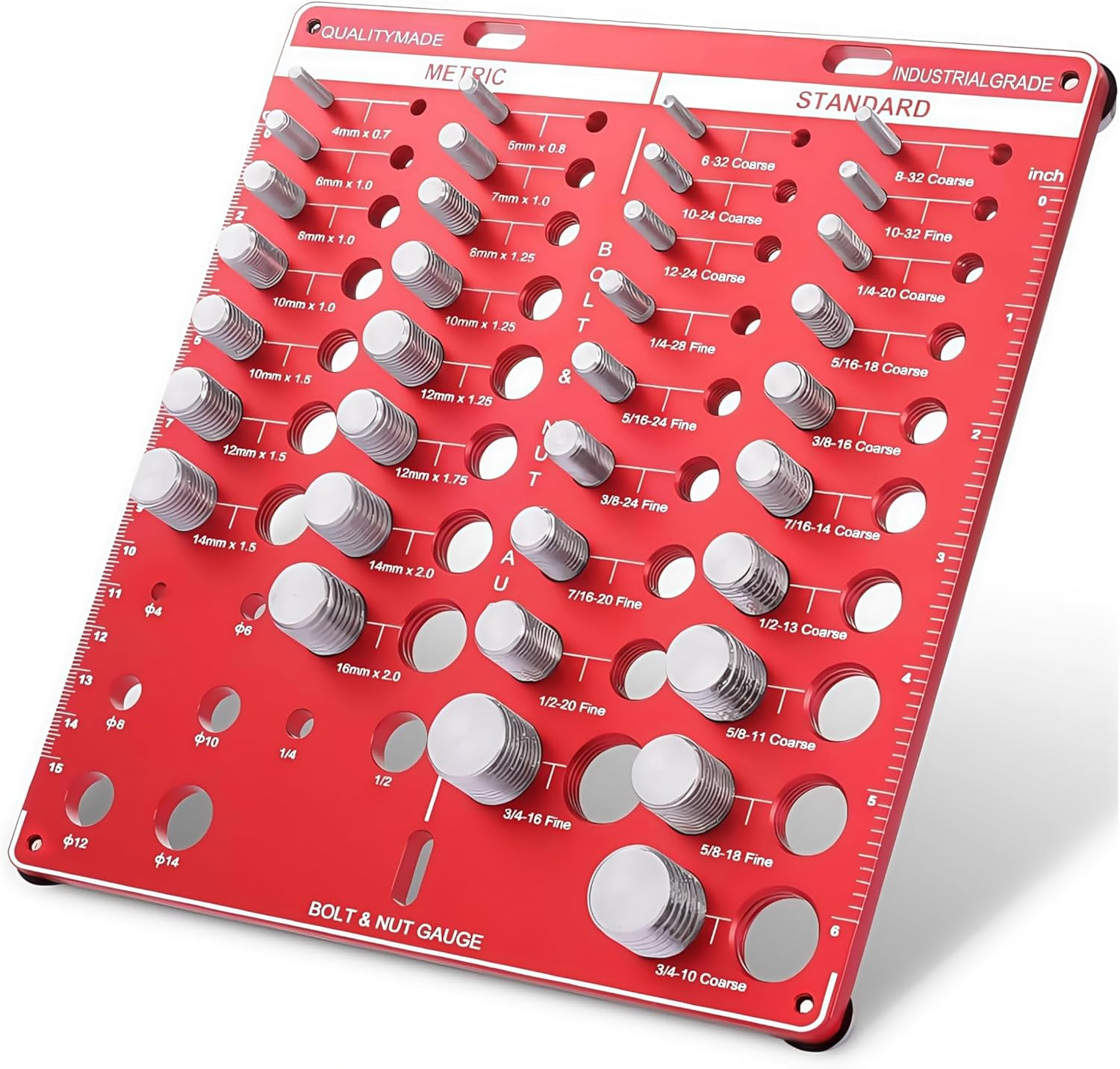 Thread Checker Gauge, 34 Size Metric and Standard Measurement Tool, 20.5 Cm Aluminium Alloy Bolt and Nut Identifier, Red image number 2