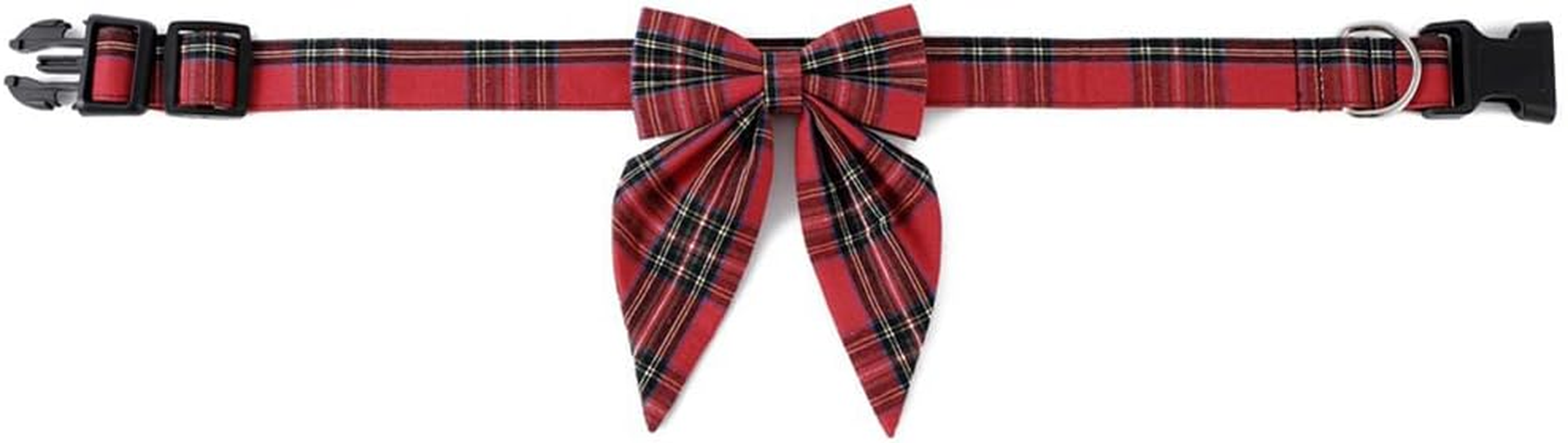 FUNAT Christmas Dog Collar with Bow Tie, Large Dog Pet Collar Dog Bowtie Big Swallowtail Knot, Classic Plaid Dog Christmas Collar with Buckle image number 6