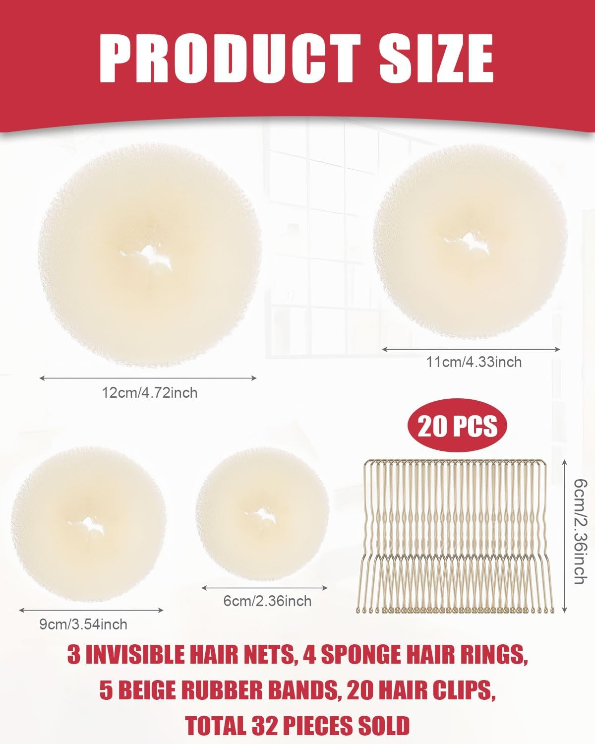 KGDUYC 32-Piece Doughnut Styling Hairdressing Tools Set, Hair Styling Aids Set, Doughnut Hair Bun Weaving Aids Bun Pillow for Children, Girls, Women image number 1