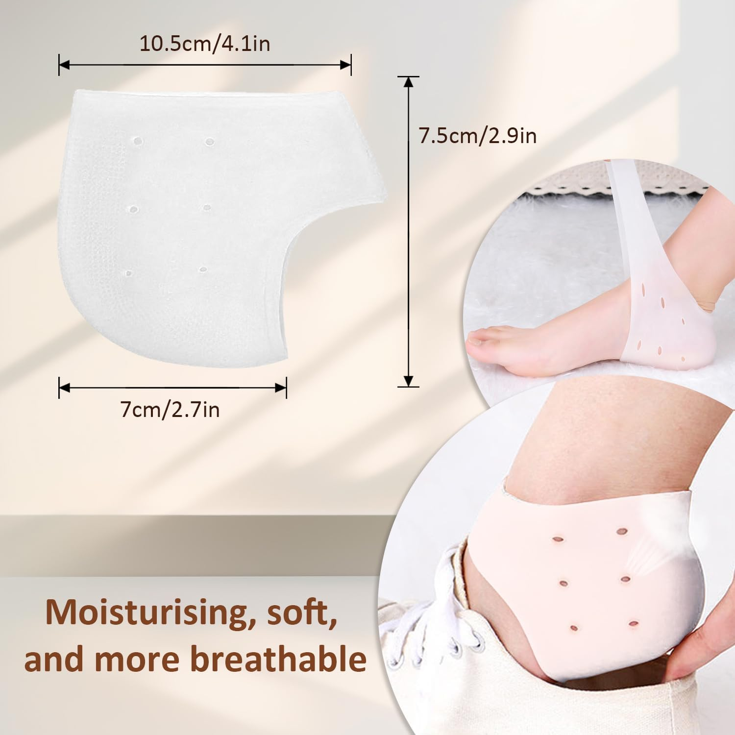 EKIND Silicone Heel Protectors, Breathable Cups & Ankle Gel Pads Cushion for Heel Pain and Cracked Heels Relief for Men and Women(White with Holes)