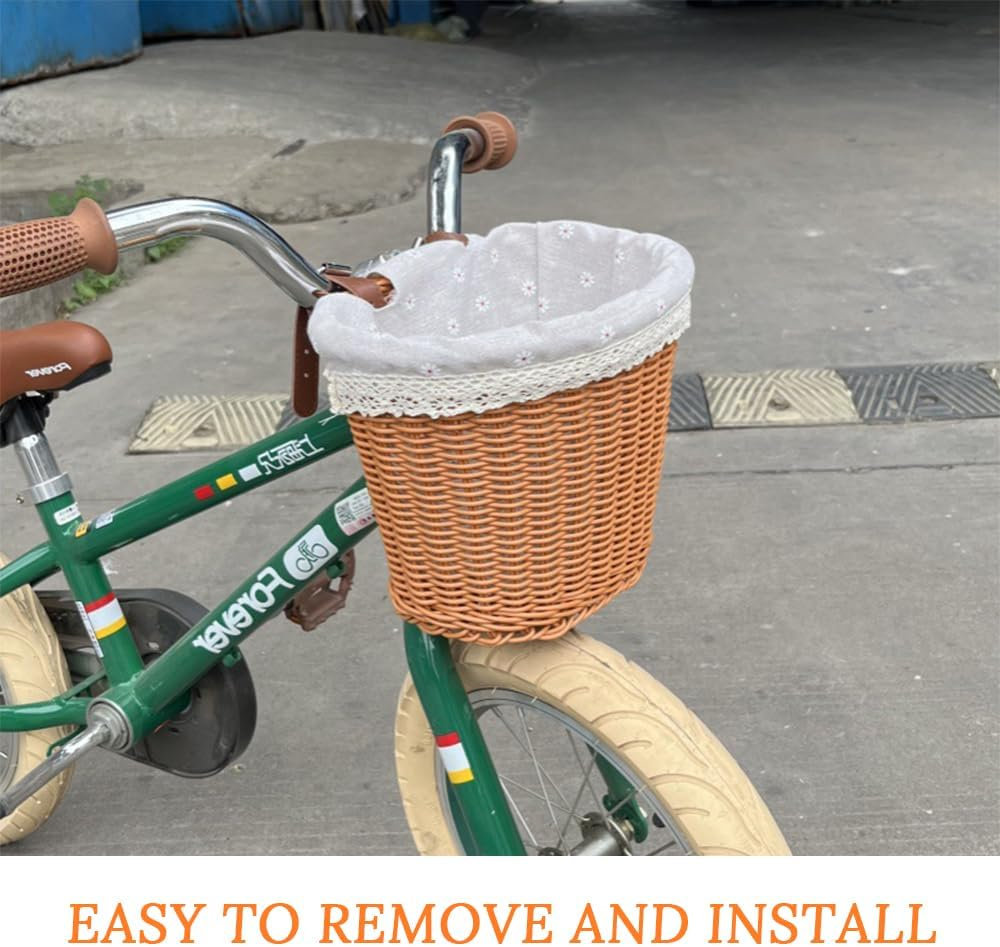 Bicycle Front Basket, Universal Storage Basket, Woven Basket, Removable Lining, Adjustable Shoulder Straps, Suitable for Bicycle and Electric Vehicle Storage Basket (Khaki) image number 4