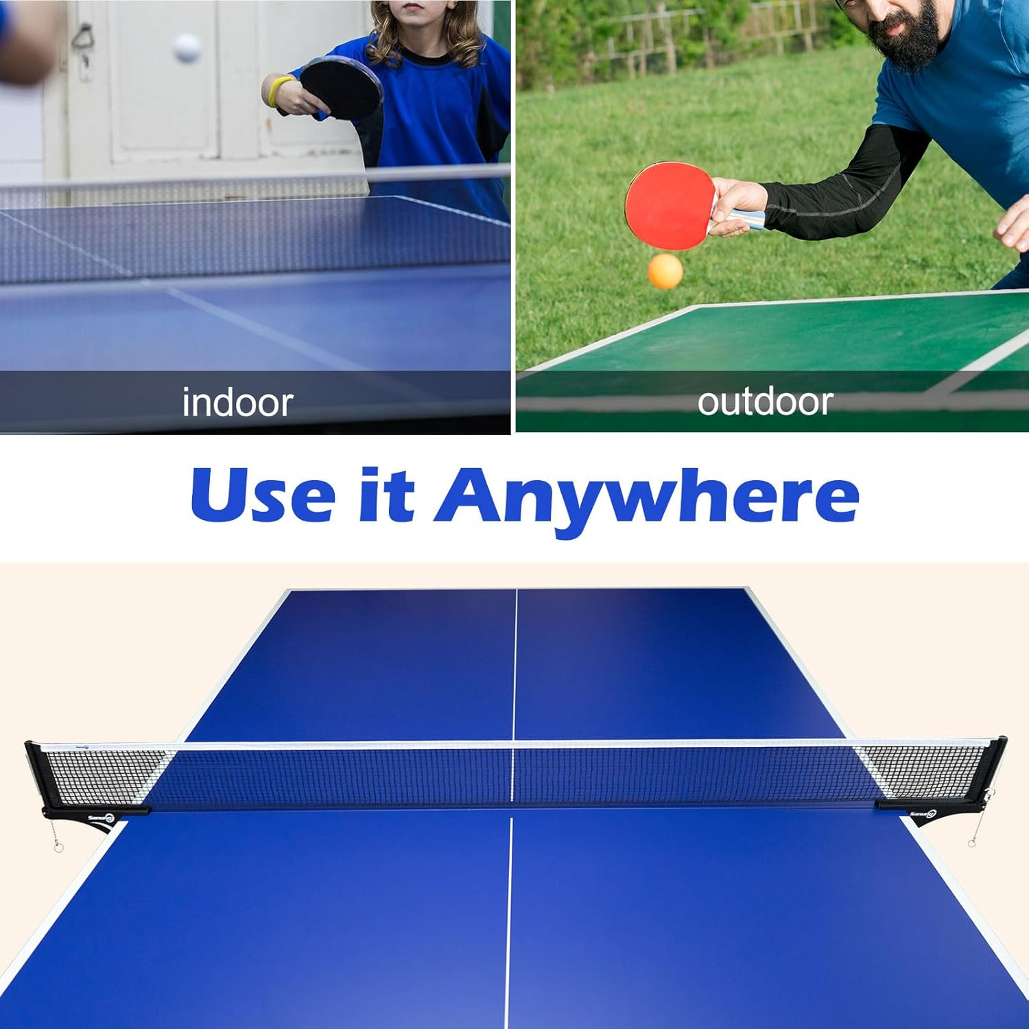 Sanung S207 Table Tennis Net and Post Set, Collapsible Ping Pong Mesh Net Clip with High Strength Grip Holder Adjustable Screw Clamp Post Kit for Professional Training Competition Game Playing image number 2