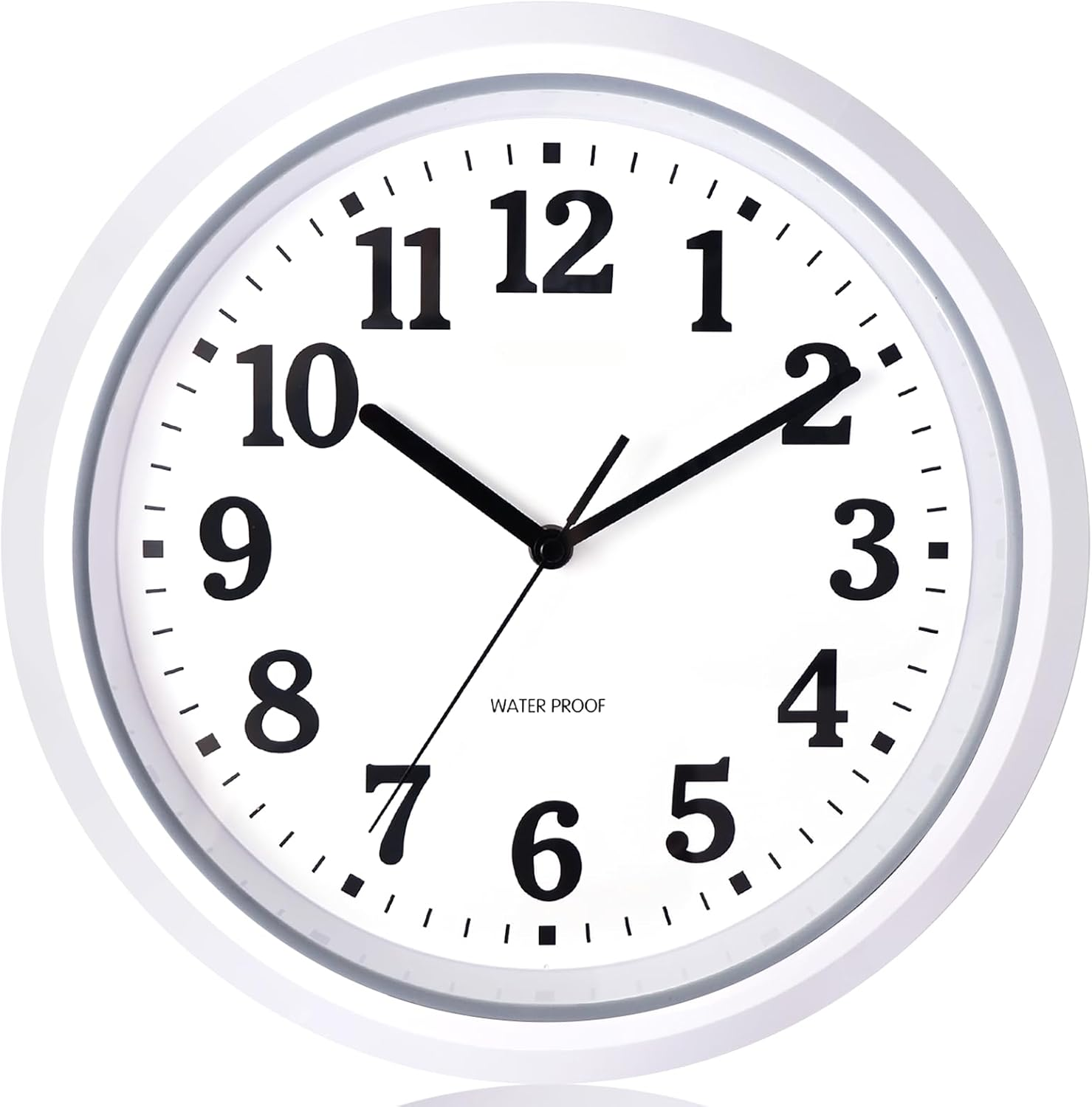 Guten 12 Inch Sealed Indoor Outdoor Waterproof Wall Clock, Dustproof Silent Non Ticking, Quality Battery Operated Quartz White Clock for Kitchen/Bathroom/Shower/Pool/Patio/Outdoors image number 4