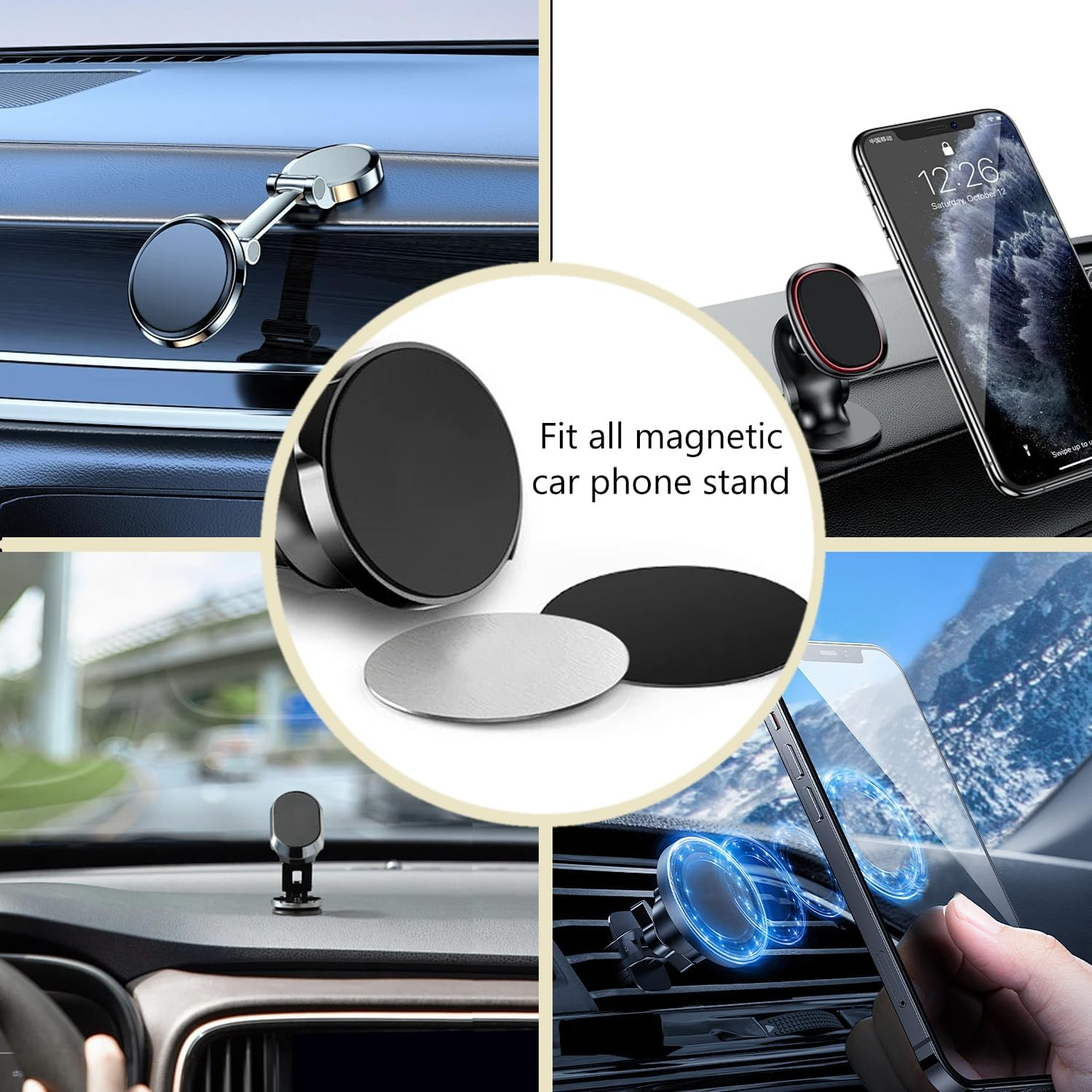 RUPEWA 10PCS Metal Plate for Smartphone, 5 Black 5 White Metal Plate with Strong Adhesive Sticker for Magnetic Car Phone Mount Holder image number 4