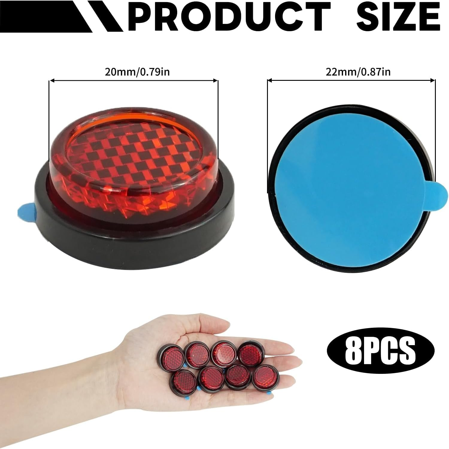 8 Pack Small round Rear Red Reflectors, 20 Mm Self Adhesive Circular License Plate Safety Reflector Stick-On Toolless Mini Number Plate Reflectors for Motorcycle Electric Vehicle Bicycle Fenders