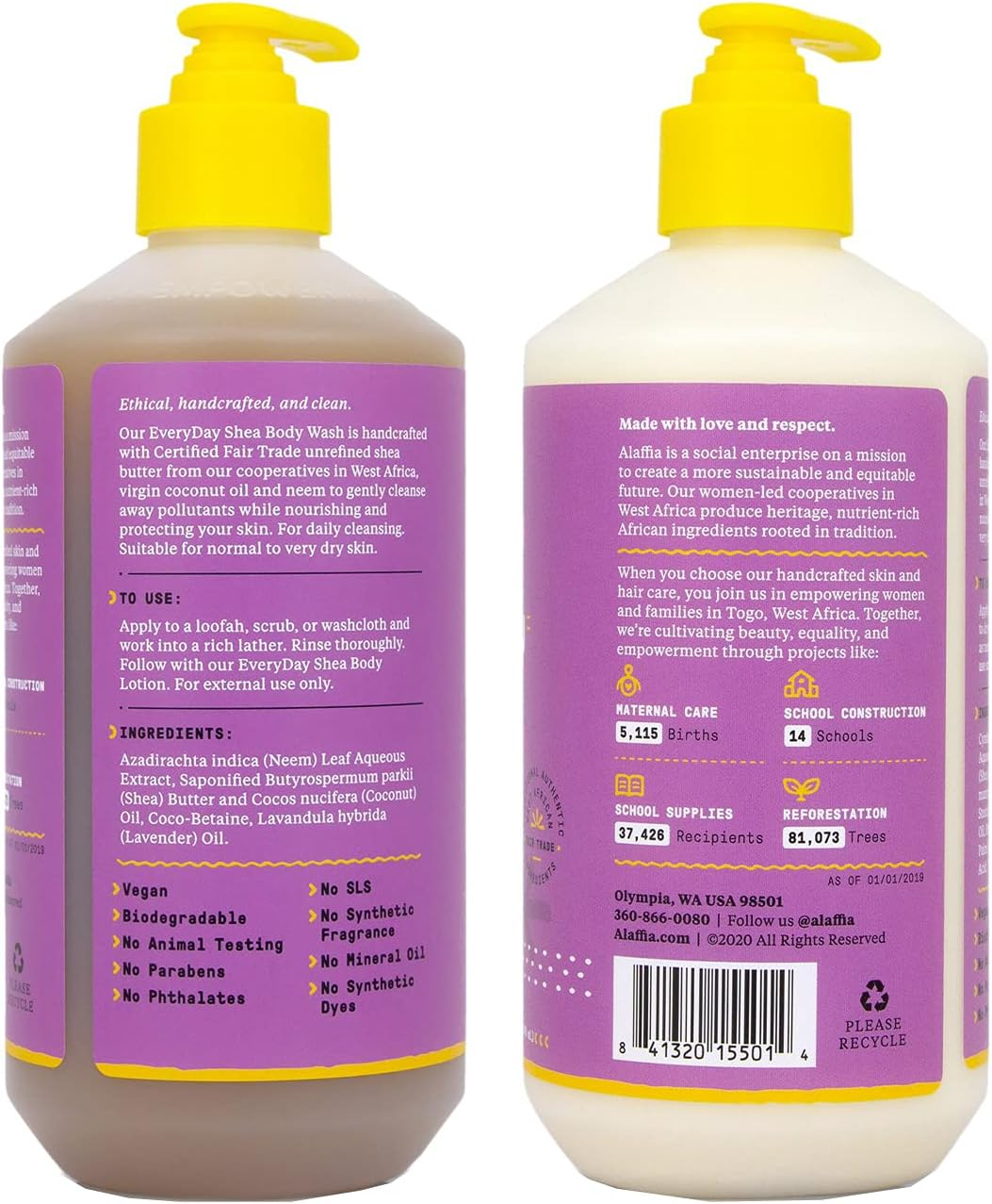 Alaffia Everyday Shea Body Wash Bundled with Shea Body Lotion for Normal to Very Dry Skin, Moisturizes and Cleanses, with Fair Trade Shea Butter, Coconut Oil, Lavender, 2 -16 Fl Oz Bottles image number 1