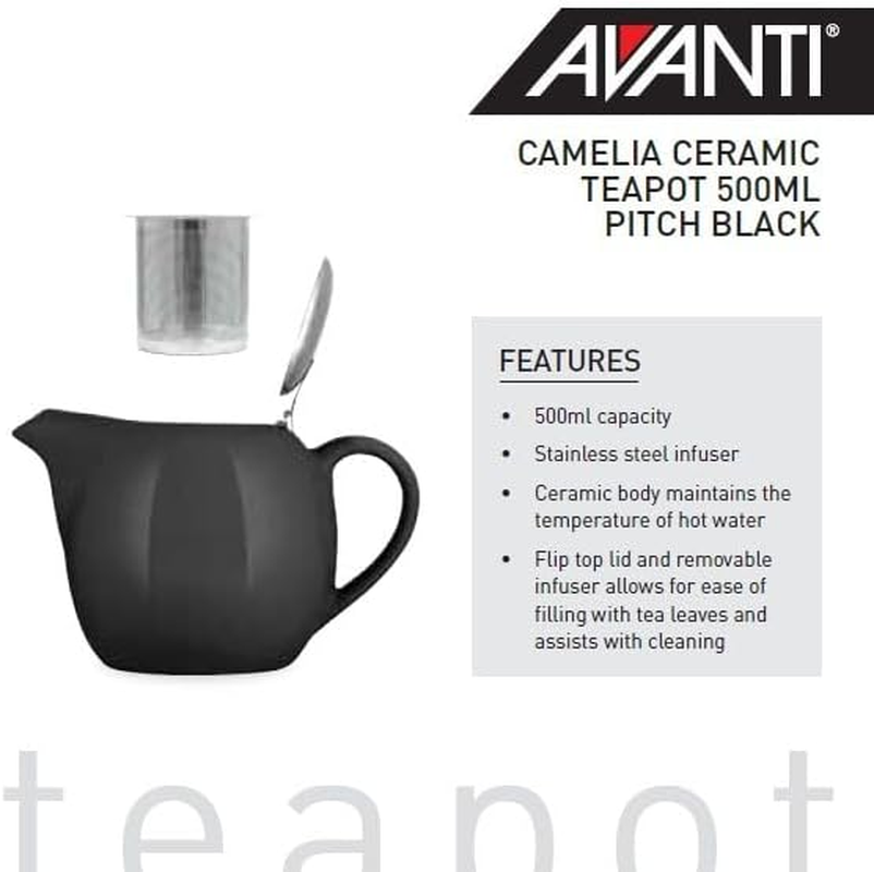 Avanti Camelia Ceramic Teapot, 500Ml, Pitch Black - Fire Engine Red image number 4