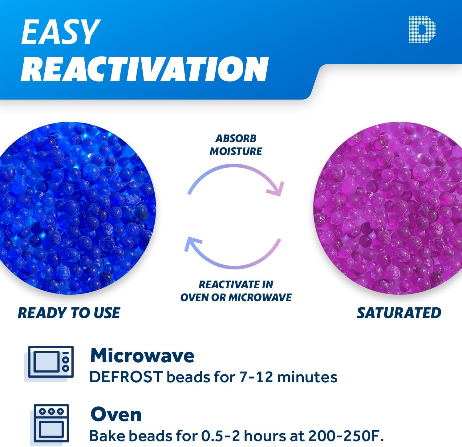 Dry & Dry 1 Quart Premium Blue Indicating Silica Gel Beads in round Bottle with Air Tight Cap(Industry Standard) - Reusable image number 5