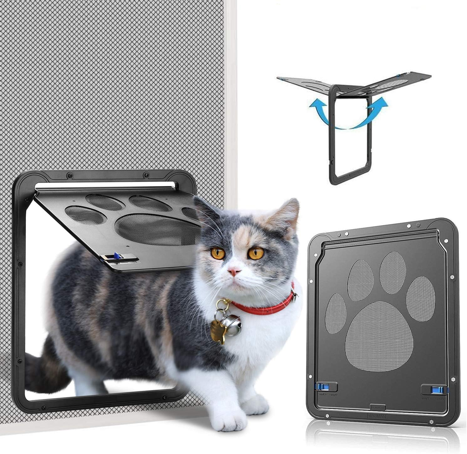 Pet Screen Door,Inside Door 8X10X0.4 Inch,Lockable Magnetic Flap Screen Automatic Lockable Black Door for Puppy Dog and Cat Door image number 4
