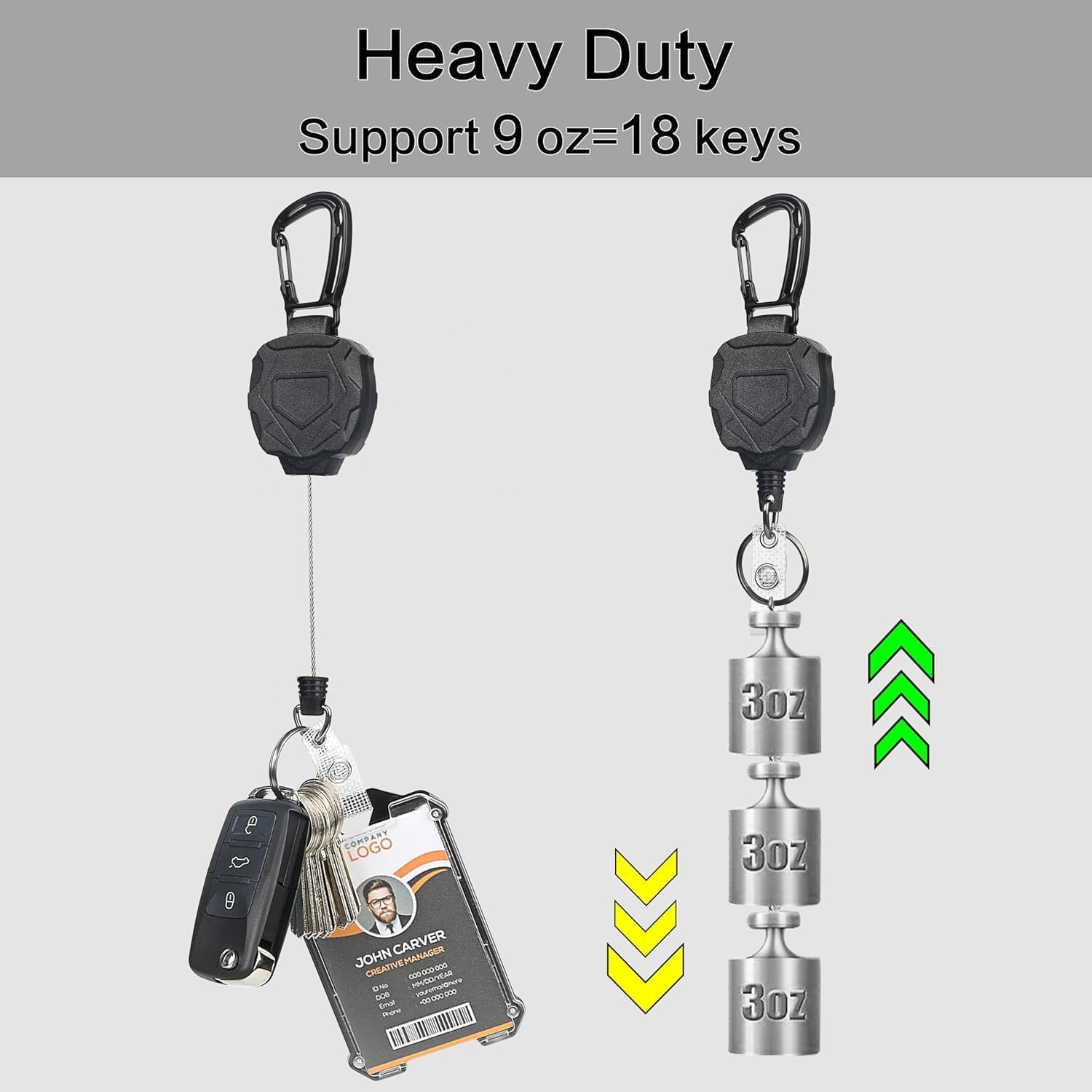 2 Pack Heavy Duty Retractable Badge Reel ID Badge Holder with Breakaway Lanyard Retractable Key Chain Carabiner with ID Cards Holder Cool Tactical ID Holder with Clip image number 5