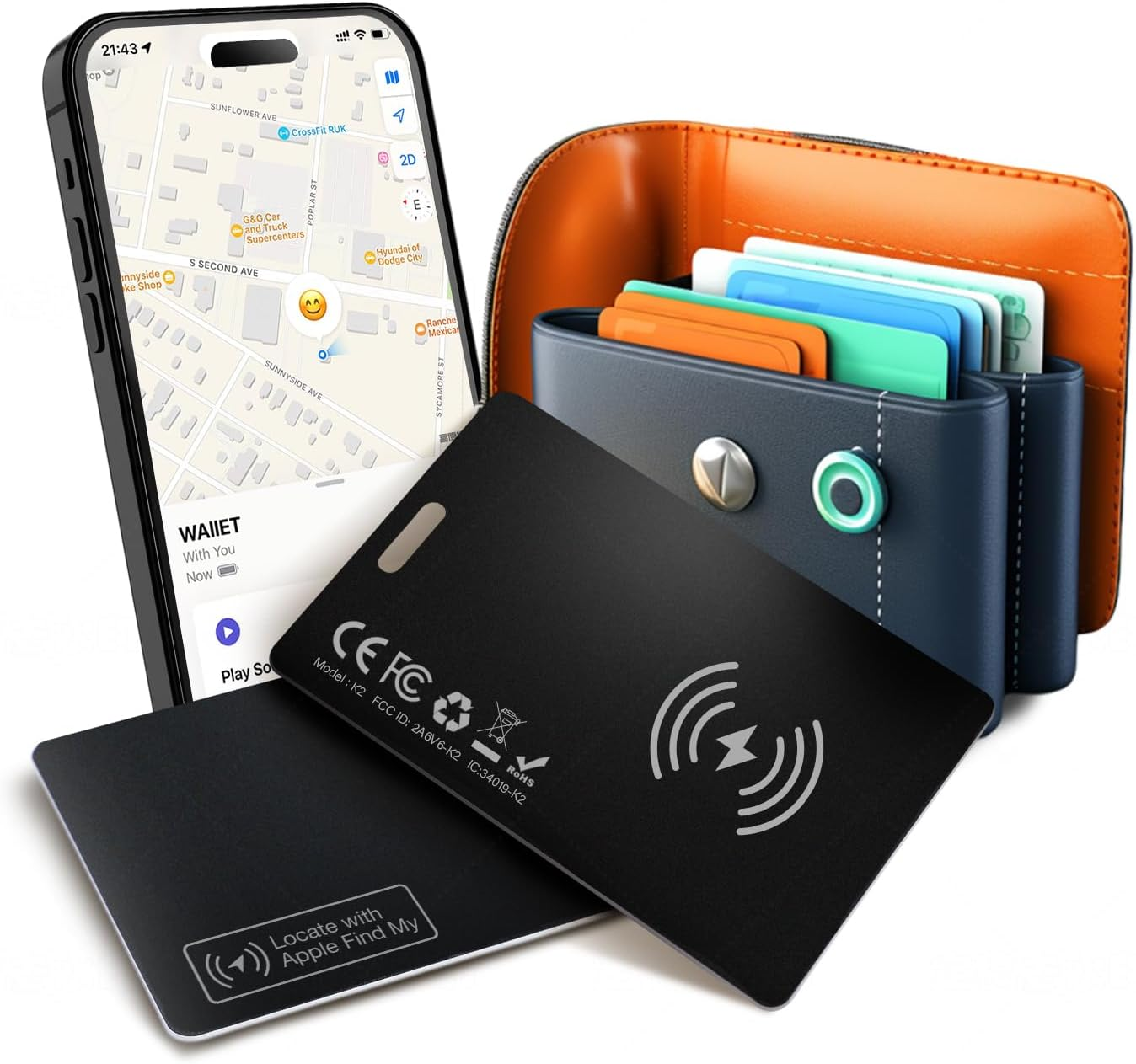 Airtag 2 Pack Wallet Tracker Card 0.06In Slim - Airtag Card Smart Tag IP68 Waterproof, Works with Apple Find My, Apple Air Tag for GPS, Keys, Purse, Credit Card (Ios Only) image number 3