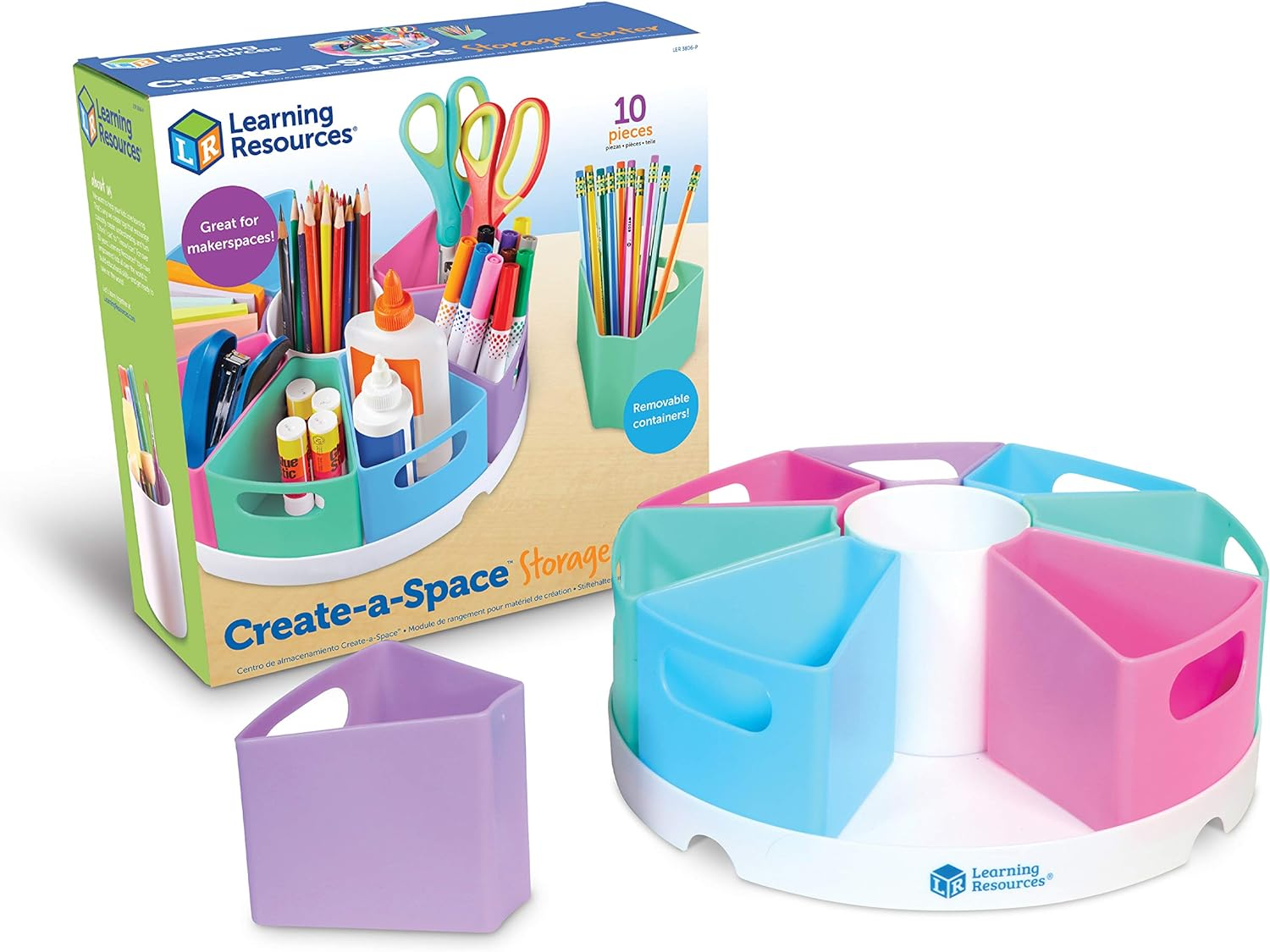 Learning Resources Create-A-Space Storage Center, 10 Piece Set - Desk Organizer for Kids, Art Organizer for Kids, Crayon Organizer, Homeschool Organizers and Storage, Pastel