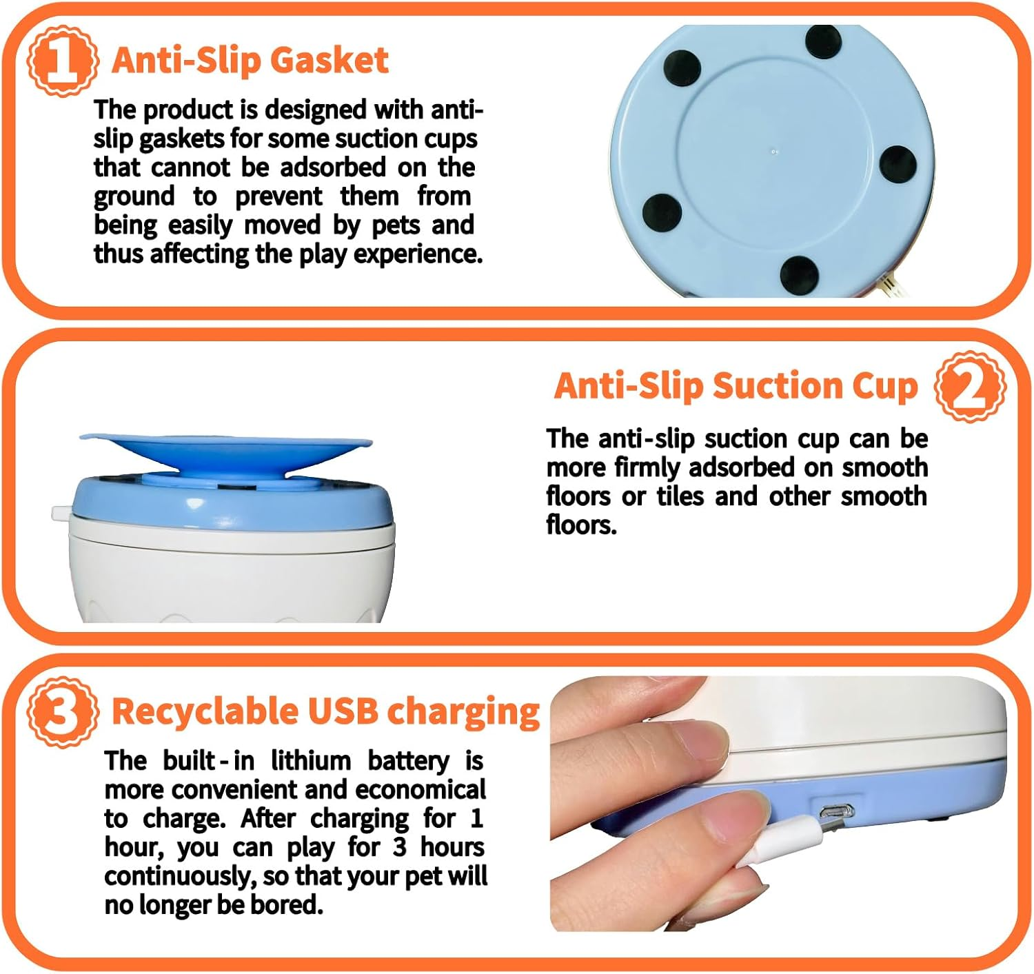 Interactive Cat Toy 2025 Upgraded with Suction Cup Base - Rechargeable Touch-Activated Kitten Toy, 2 Interchangeable Tails & Automatic Prey Motion for Indoor Active Cats（Blue） image number 5