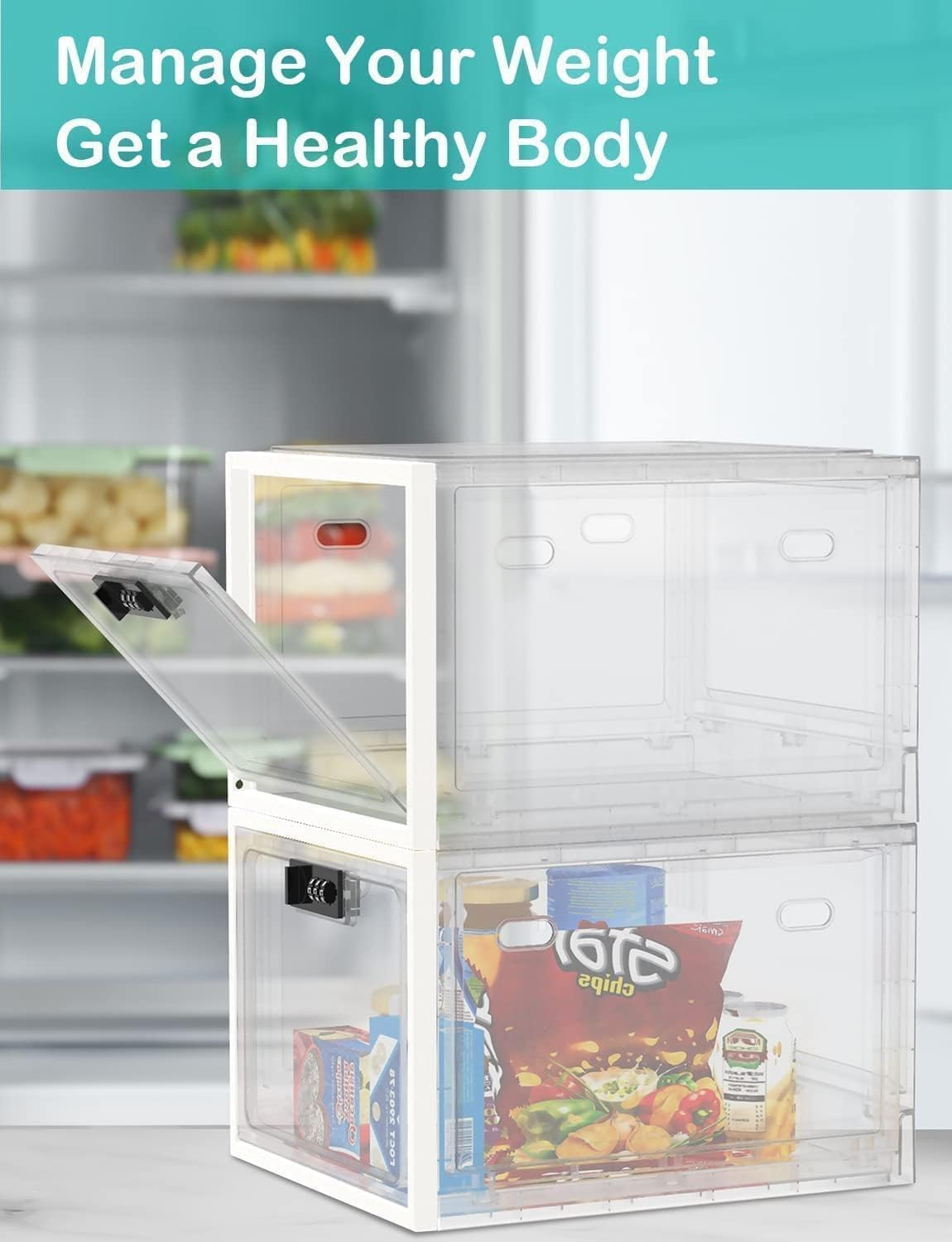 Medicine Lock Box, Large Lock Box, Medication Storage Lockable Container for Medicine Storage Box Refrigerator Food Safe Locking Box Tablet Phone Locked Box for Kitchen Home School and Office Safety image number 2