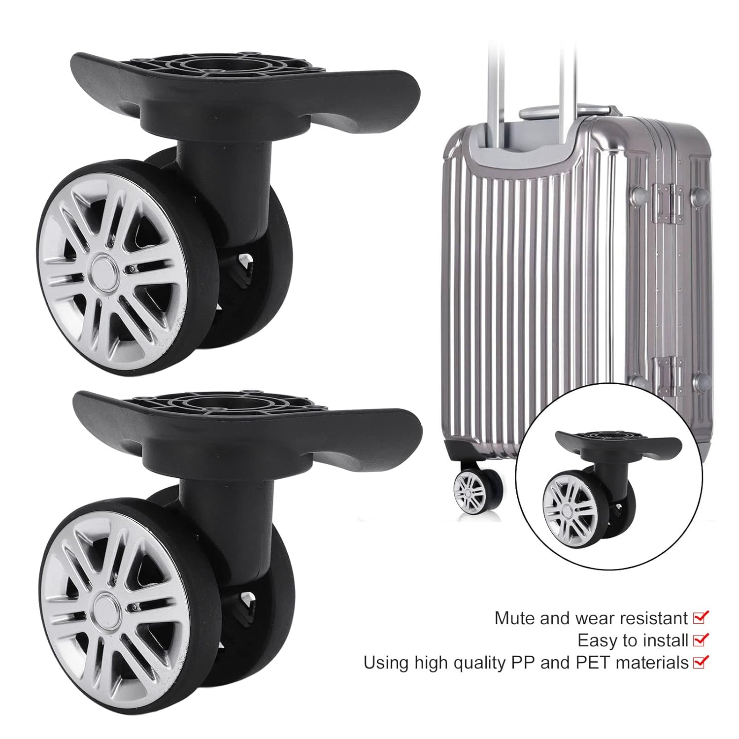 Suitcase Caster, Practical Durable 1 Pair Luggage Swivels Wheels Suitcase Swivels Casters Repalcement Double Row Wheels