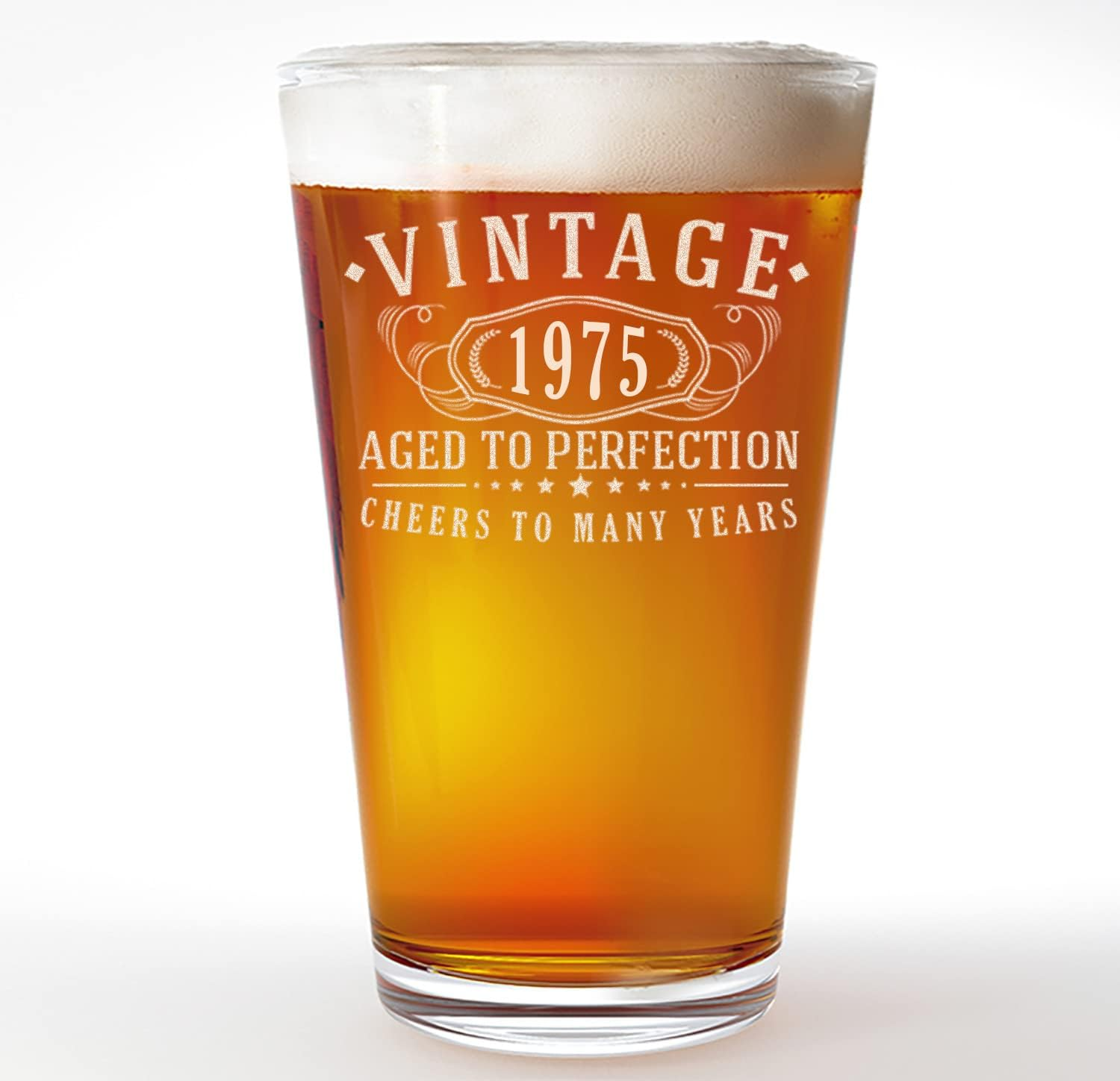 Vintage 1975 Etched 16Oz Pint Beer Glass - 50Th Birthday Gifts for Men - Cheers to 50 Years Old - 50Th Birthday Decorations for Him - Best Engraved Beer Gift Ideas for Men - Dad Grandpa 2.0 image number 2