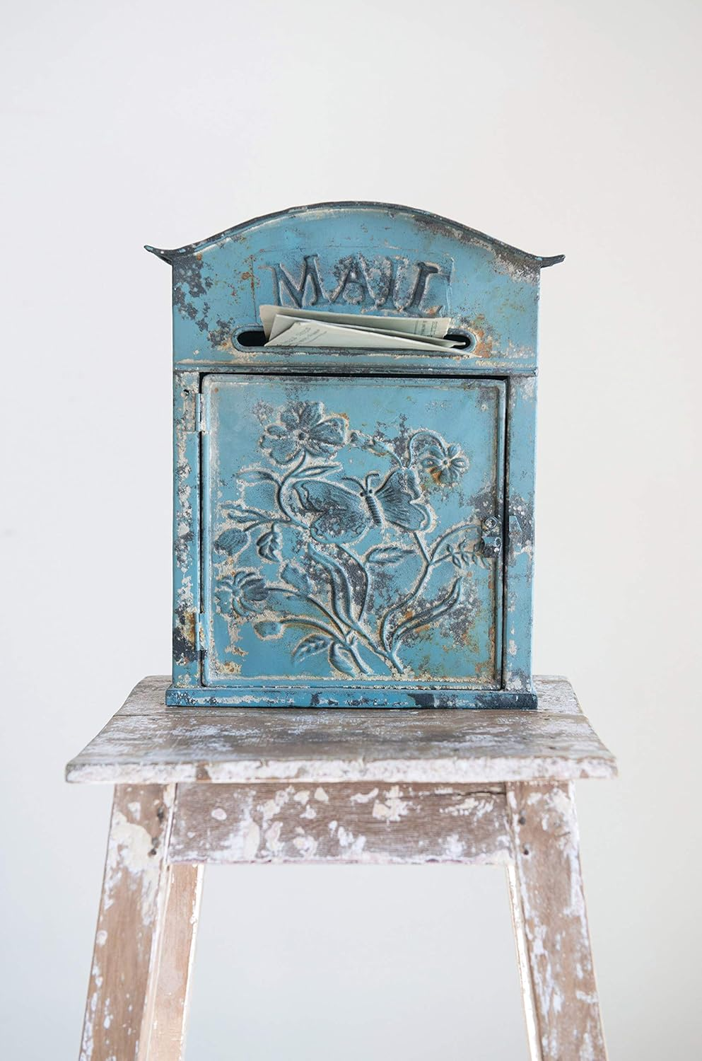 Creative Co-Op Distressed Blue Embossed Tin Mail Box image number 4