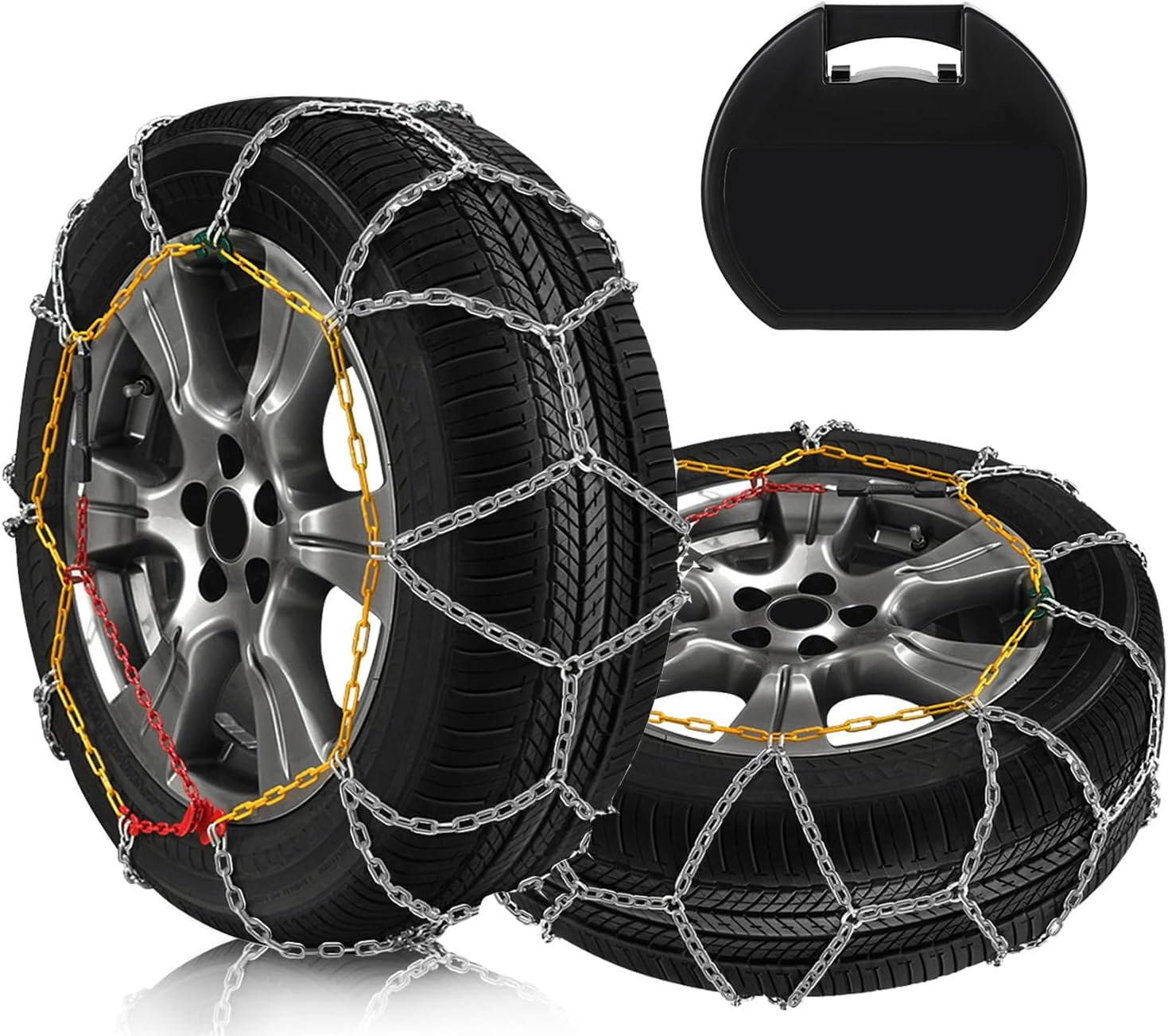 SCITOO KN110 Snow Chains Quick Easy Installation,Tire Traction Chain for Car Pickup Trucks Suv,Adjustable Universal Emergency Thickening Tire Chains Width 215 225 235 245(15" 16" 17" 18")- Set of 2
