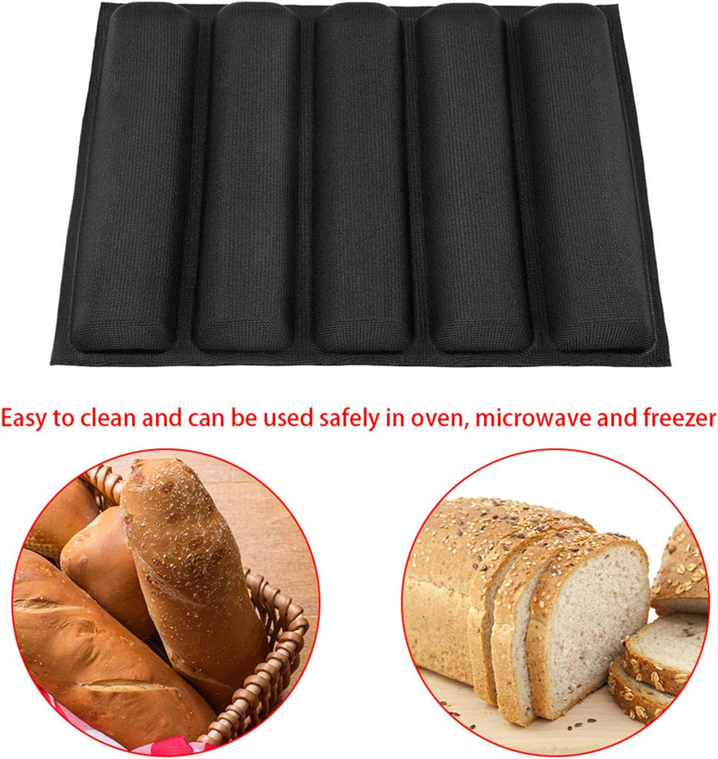 5 Individual Silicone Oblong Shape Bread Molds, Sandwich Baguette Making Accessories Baking Pan, French Bakeware Tray for Homemade Crispy Milk Rolls image number 3