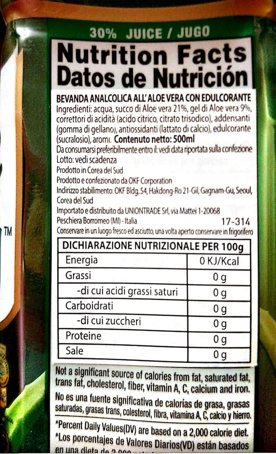 OKF Aloe Vera Sugar Free Original Drink 500 Ml image number 1