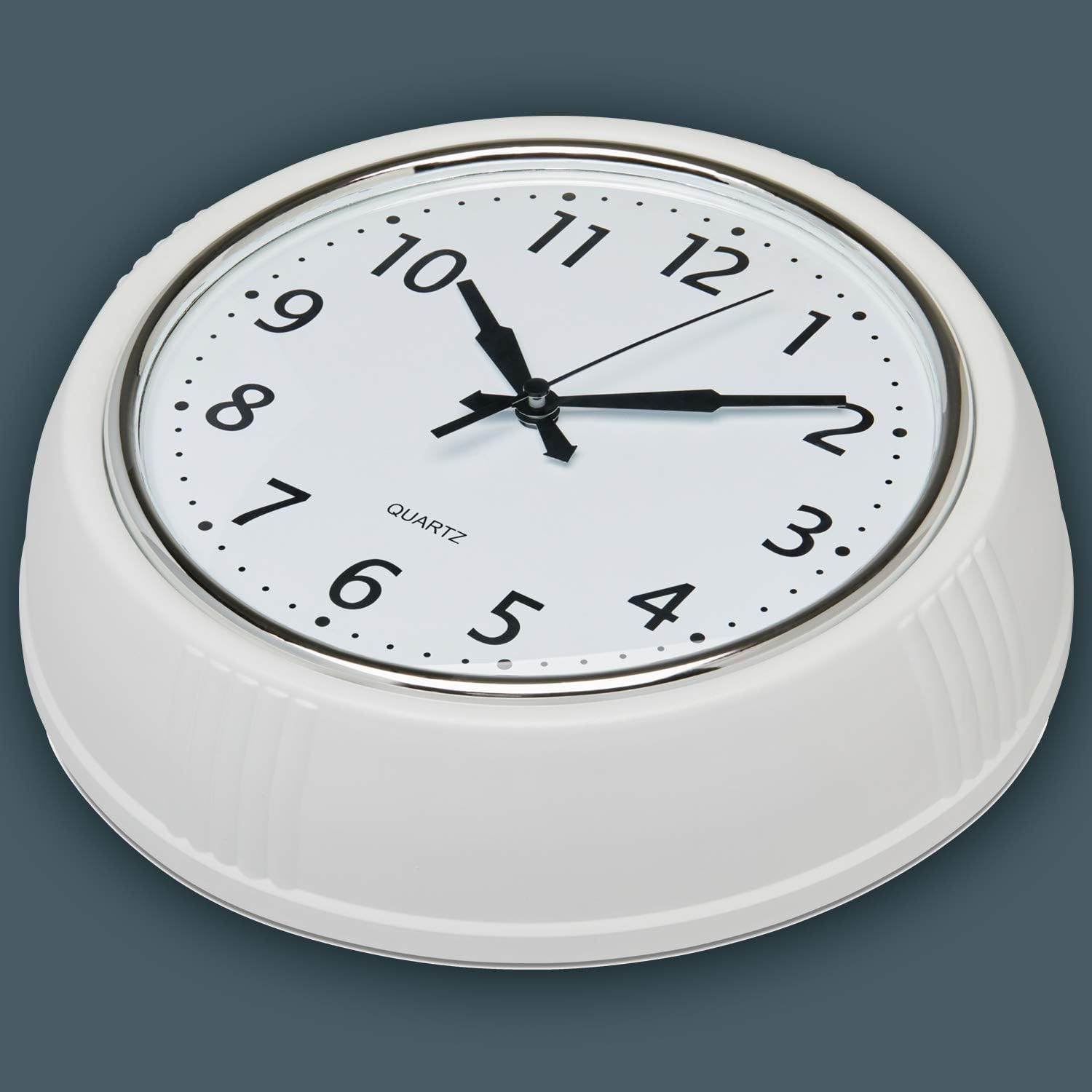 Bernhard Products Retro Wall Clock 9.5 Inch White Kitchen 50'S Vintage Design round Silent Non-Ticking Quality Quartz Clock for Home Office Nursery Bathroom Classroom Easy to Read (White) image number 3
