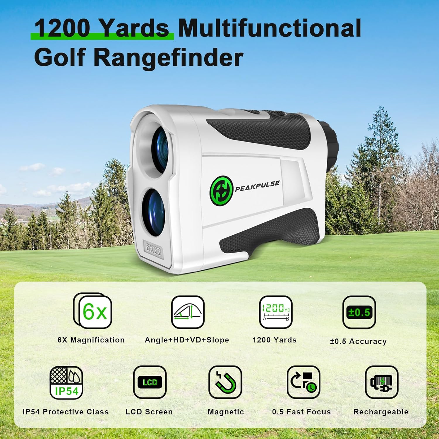 PEAKPULSE 1200 Yards Golf Rangefinder with Slope and Magnetic 6X Magnification Rechargeable Laser Distance Range Finders Flag Pole Locked with Vibration Ideal for Golfer Accessories image number 5
