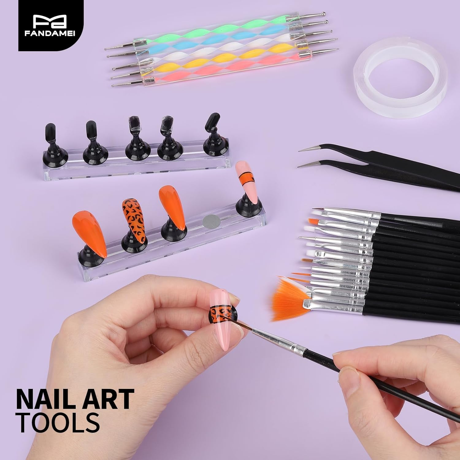 FANDAMEI Nail Art Tools, Nail Brush, 15 PCS Nail Art Brushes, 5 PCS Nail Dotting Tool, Nail Stand, Nail Holder for Painting Nails, Nail Tools, Nail Design Tools, Black image number 1