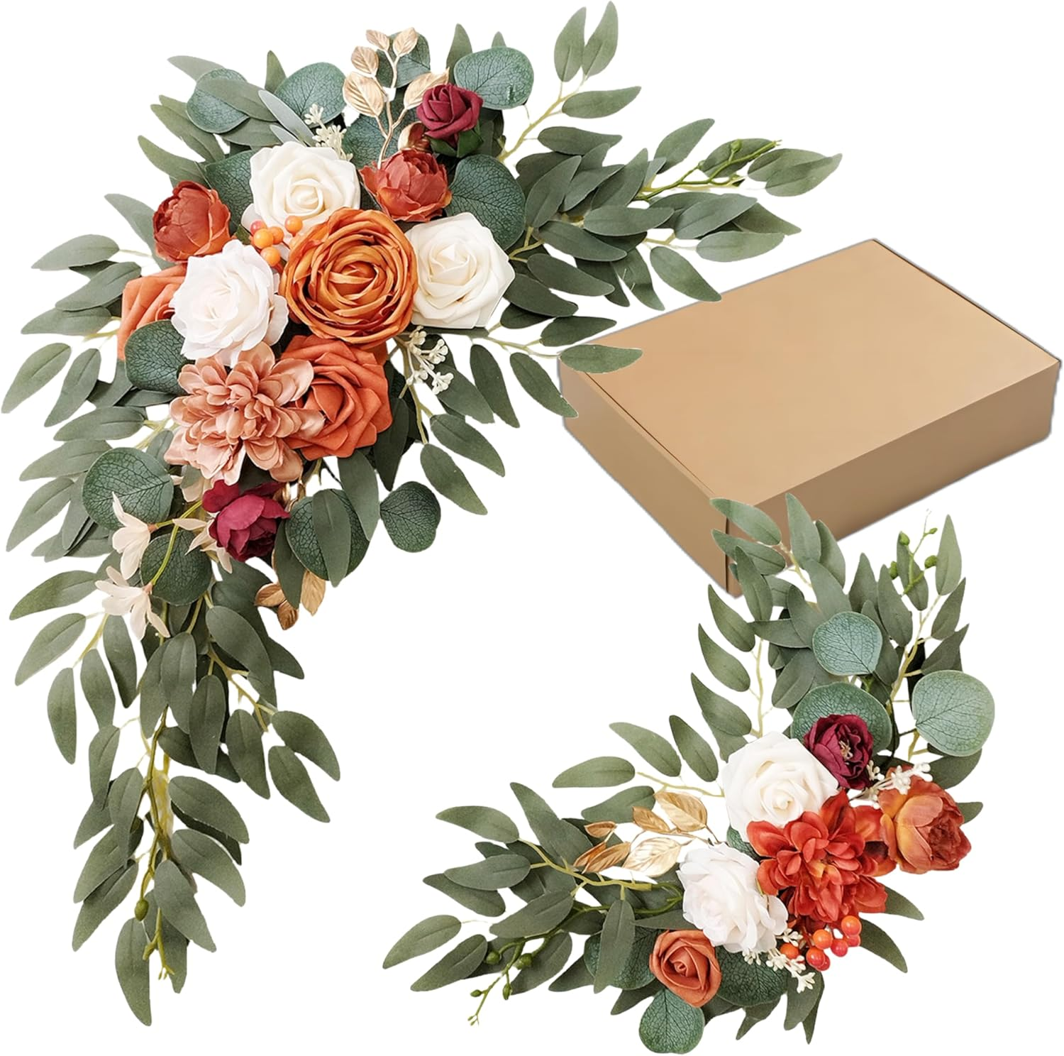 Artificial Flowers Silk Upgraded Swag Set for Wedding Arch Anniversary Welcome Sign Celebration Reception Floral Party Engagement Chair Floral Backdrop Decorations (Peach Pink)