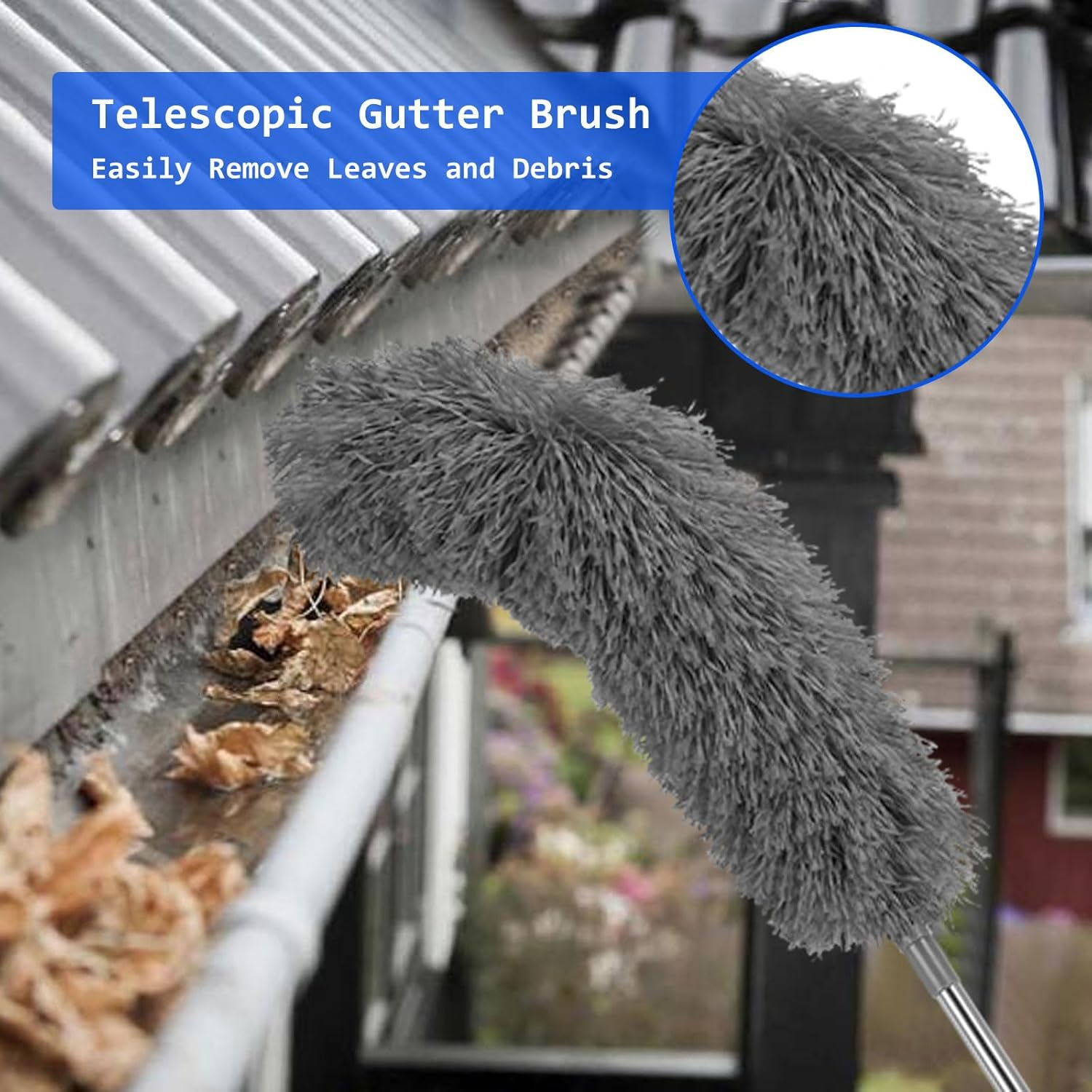 Ruaizel 8.2Ft Gutter Cleaning Tool from Ground, Adjustable Length Roof Gutter Cleaner Tools with Telescopic Pole, Telescopic Gutter Brush for Villas Townhouses Garden Leaves Ditch (Grey) - Grey image number 1