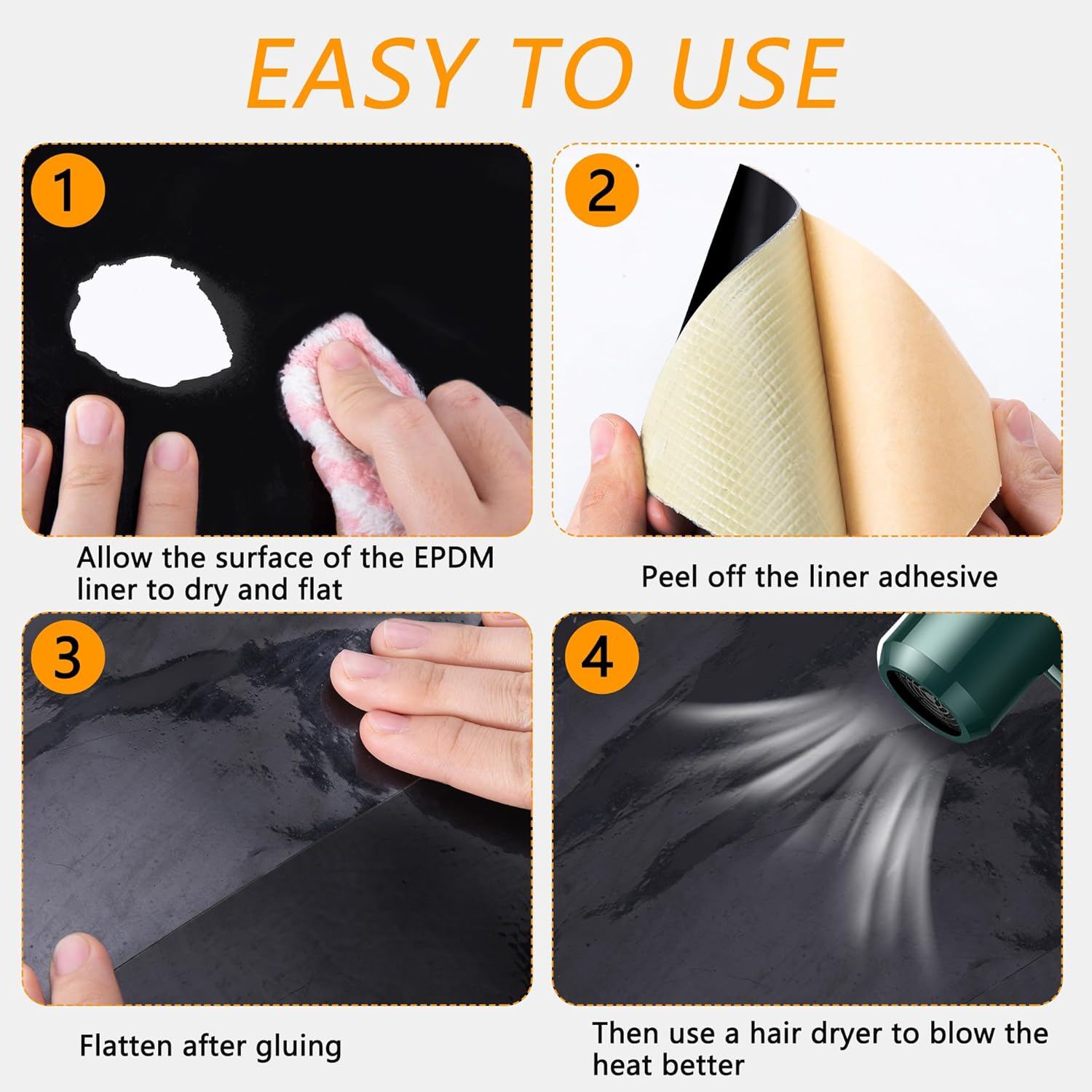 Adnee 2 Pcs Pond Liner Repair Patch-8" Self-Adhesive EPDM Liner Repair Patch Kit-Thickened Rubber Pond Liner Seam for EPDM Garden Pond Patch Cover Liner Repair image number 3