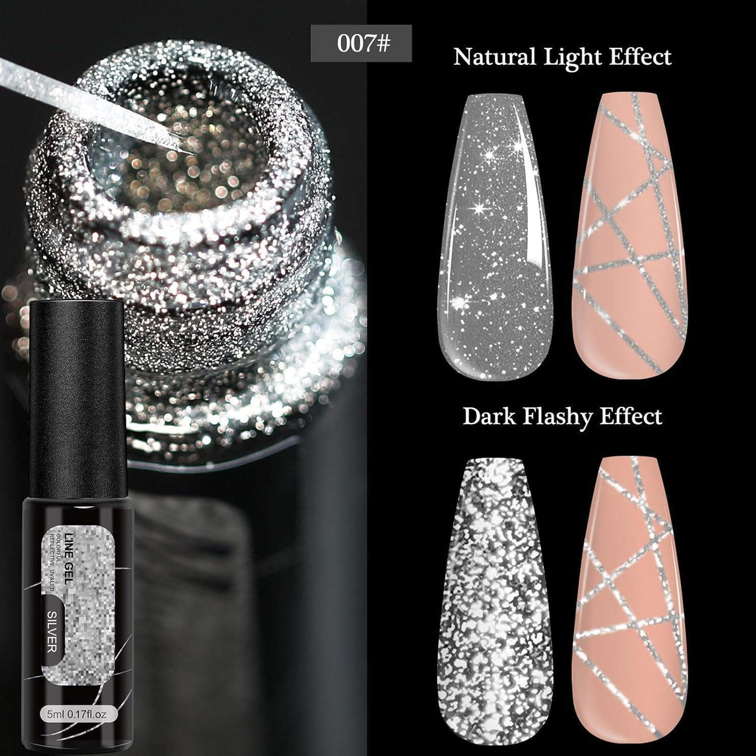 Lmyit Gel Glitter Nail Polish | 12 Colors Nail Design Polish | Reflective Manicure Liner Kit for Summer Party Art Design Holiday Women Salon