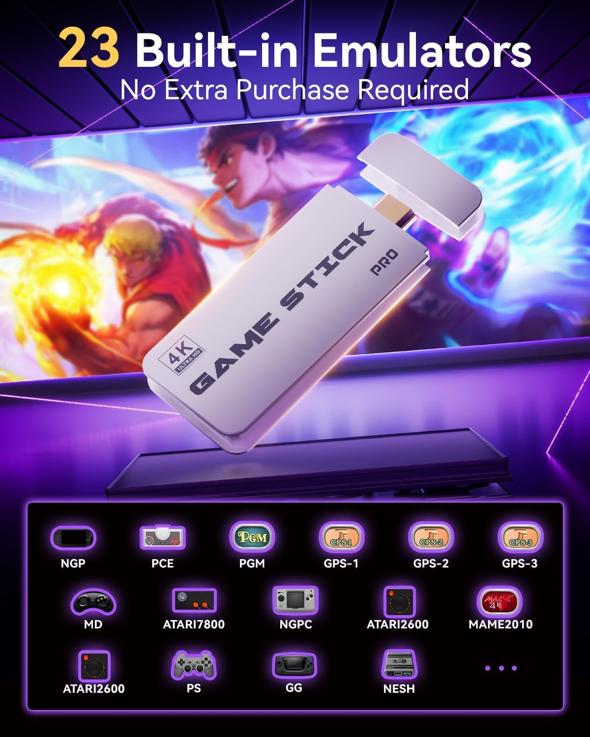 Retro Game Console Stick, Classic Video Games with 4K HDMI, Built-In 18 Emulators, 40000+ Games image number 1