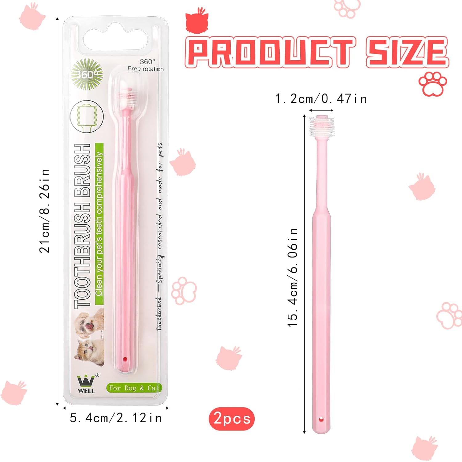 2 Pack Small Dog Toothbrush, 360 Degree Silicone Cat Toothbrush Pet Dental Care Dog Oral Hygiene Deep Clean Pet Teeth Cleaning Set Soft Bristles Fresh Breath Medium image number 2