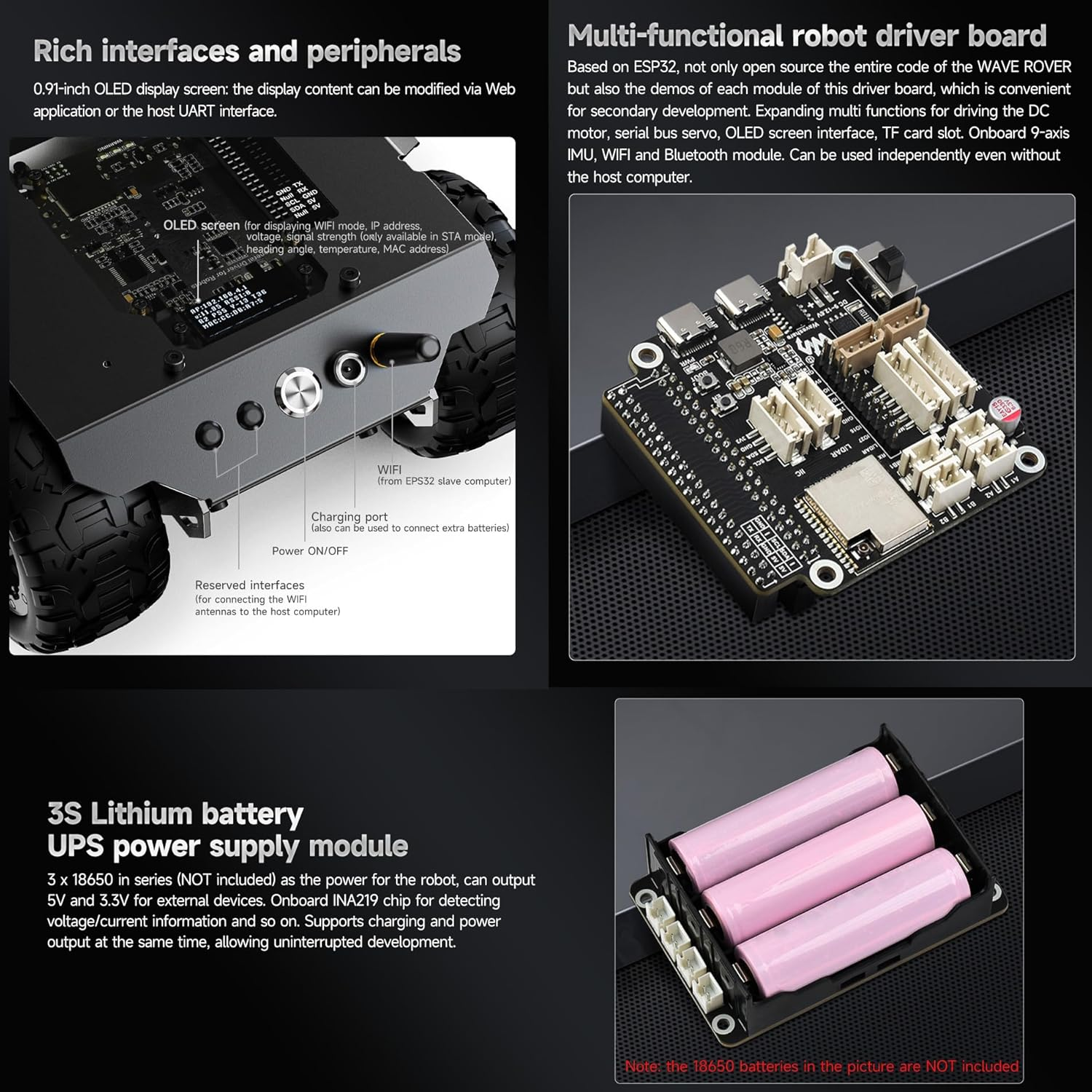 Waveshare Wave Rover Flexible and Expandable 4WD Mobile Robot Chassis, Full Metal Body, Multiple Hosts Support, with Onboard ESP32 Module image number 2