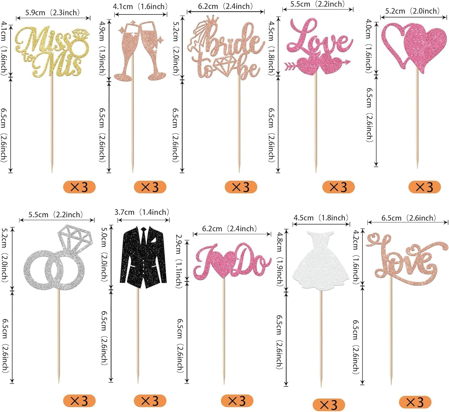 30 Pack Bride to Be Cupcake Toppers Gold Glitter I Do Love Heart Ring Miss to Mrs Cupcake Picks Bridal Shower Cake Decorations for Wedding Engagement Bachelorette Party Supplies (Multi) - Multi image number 2