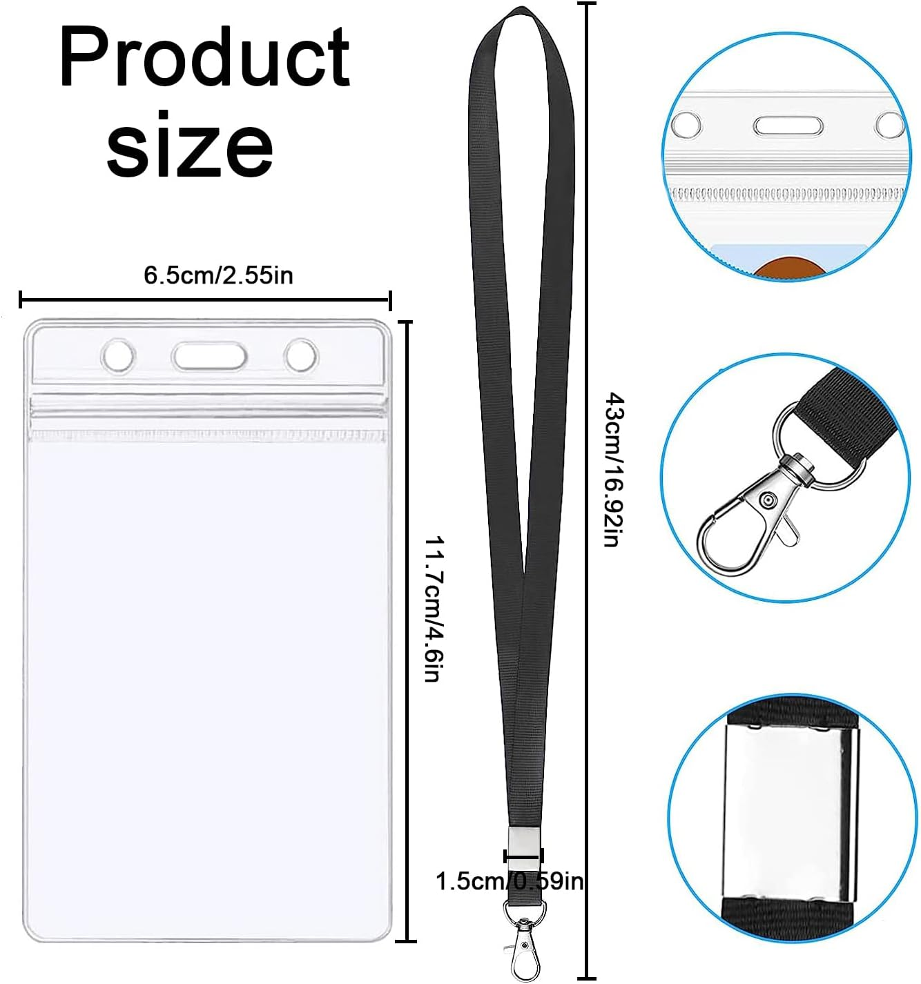 20Pcs Clear Plastic Heavy Duty Vertical Name Badge ID Card Holders,Plastic Tags Holders,Vertical Holder, Tag Holder with 20 Pcs Lanyards - Style B image number 5