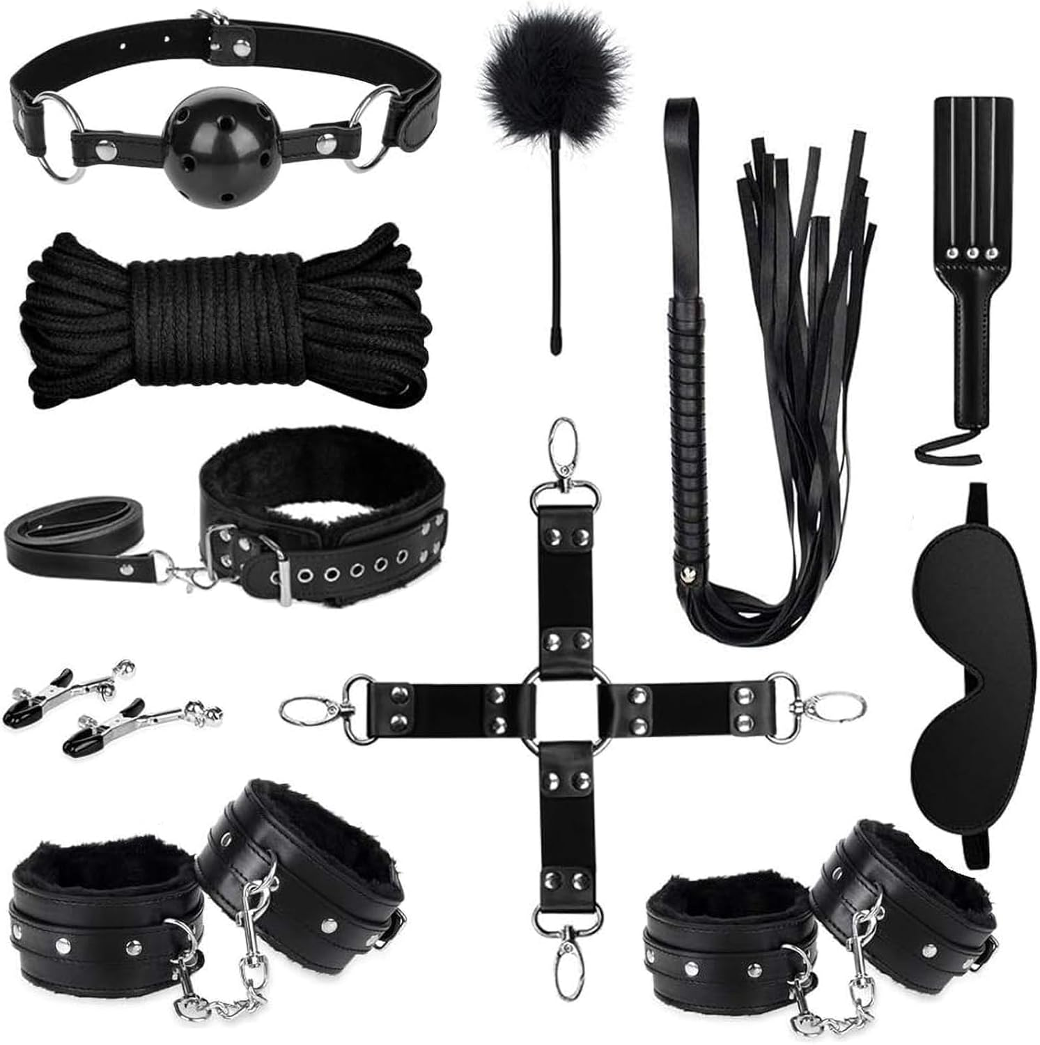 LONZYON Sex Bondage Restraints Kit, 11 PCS Bondage Set Couples Sex Toys with Adjustable Ankle, Thigh Sex Cuffs & Handcuffs, Thick Leather Material BDSM Toys Restraints Sex Things for Couples Kinky (Red)