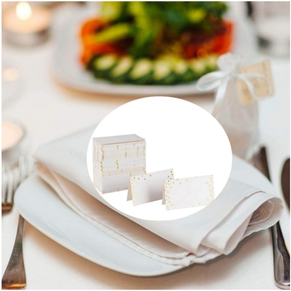 Jindizi Wedding Place Cards, 50 PCS Table Place Cards, Small Tent Cards, Blank Wedding Name Place Cards with Gold Dot Border for Party, Banquet, Reserved Seating image number 2