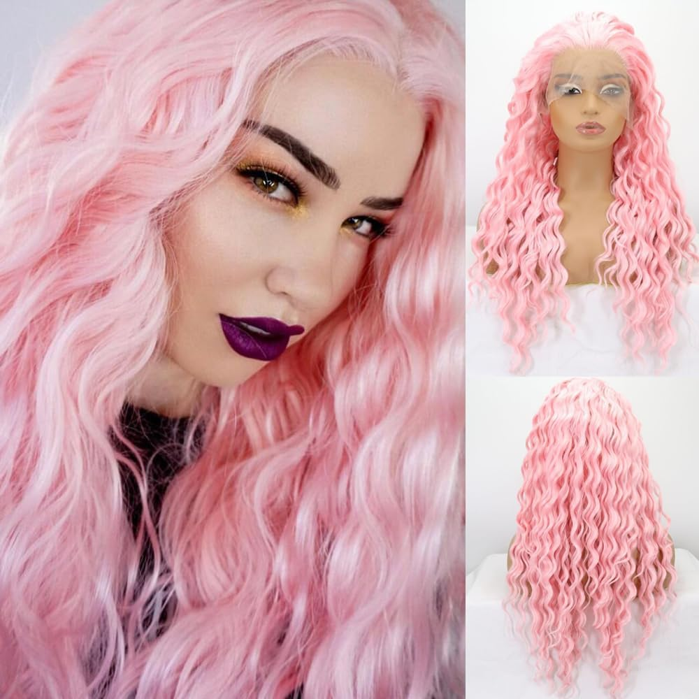 Xiweiya Long Black Wavy Wig Curly Synthetic Lace Front Wigs Middle Part Wig Long Soft Wavy Wig Hair Replacement Wig for Women, Drag Queen Makeup 24 Inch