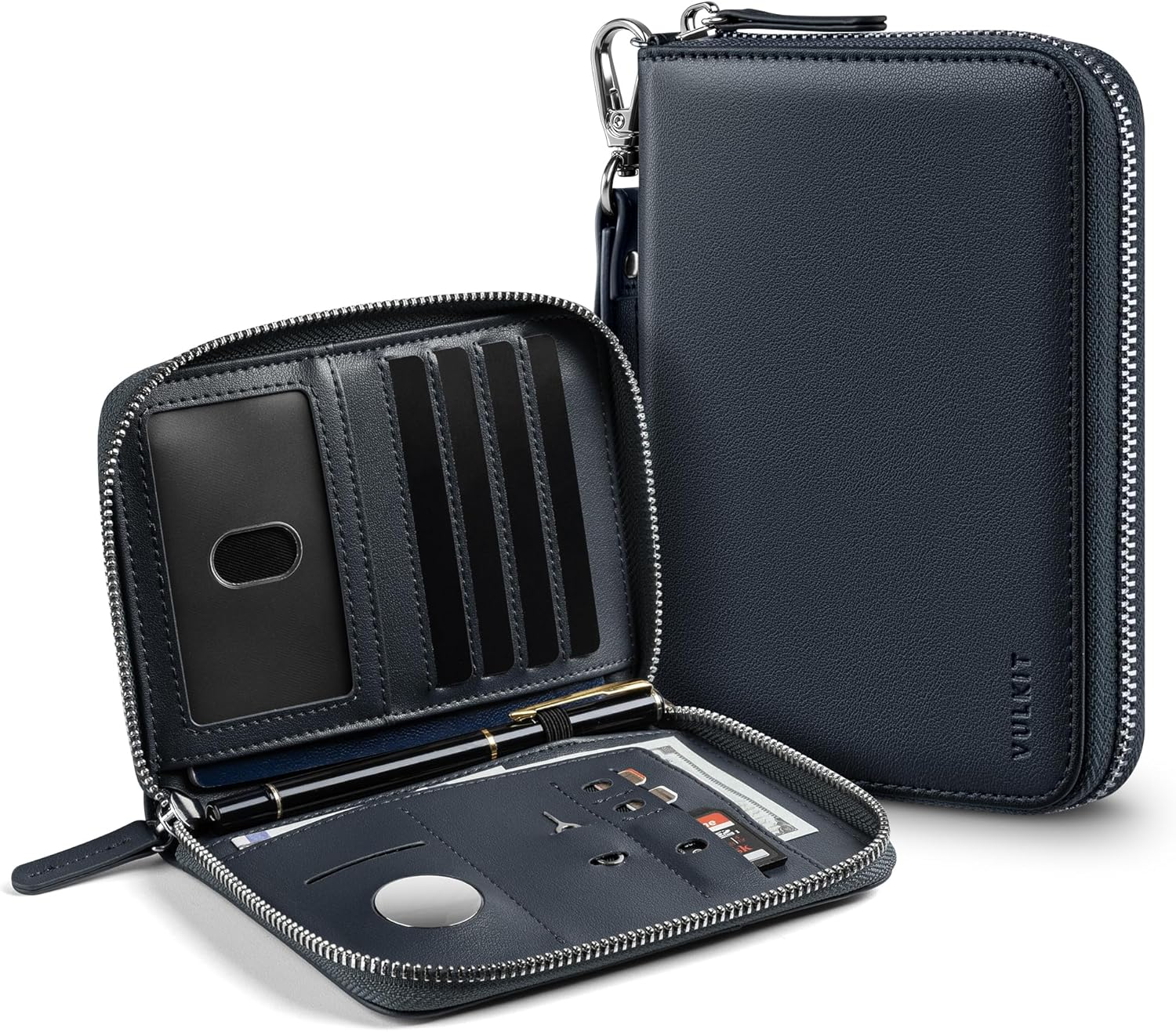 VULKIT Passport Holder for Travel with Airtag Slot, Premium Nappa Leather, RFID Blocking, Zipper Closure with Wrist Strap, Travel Document Organizer