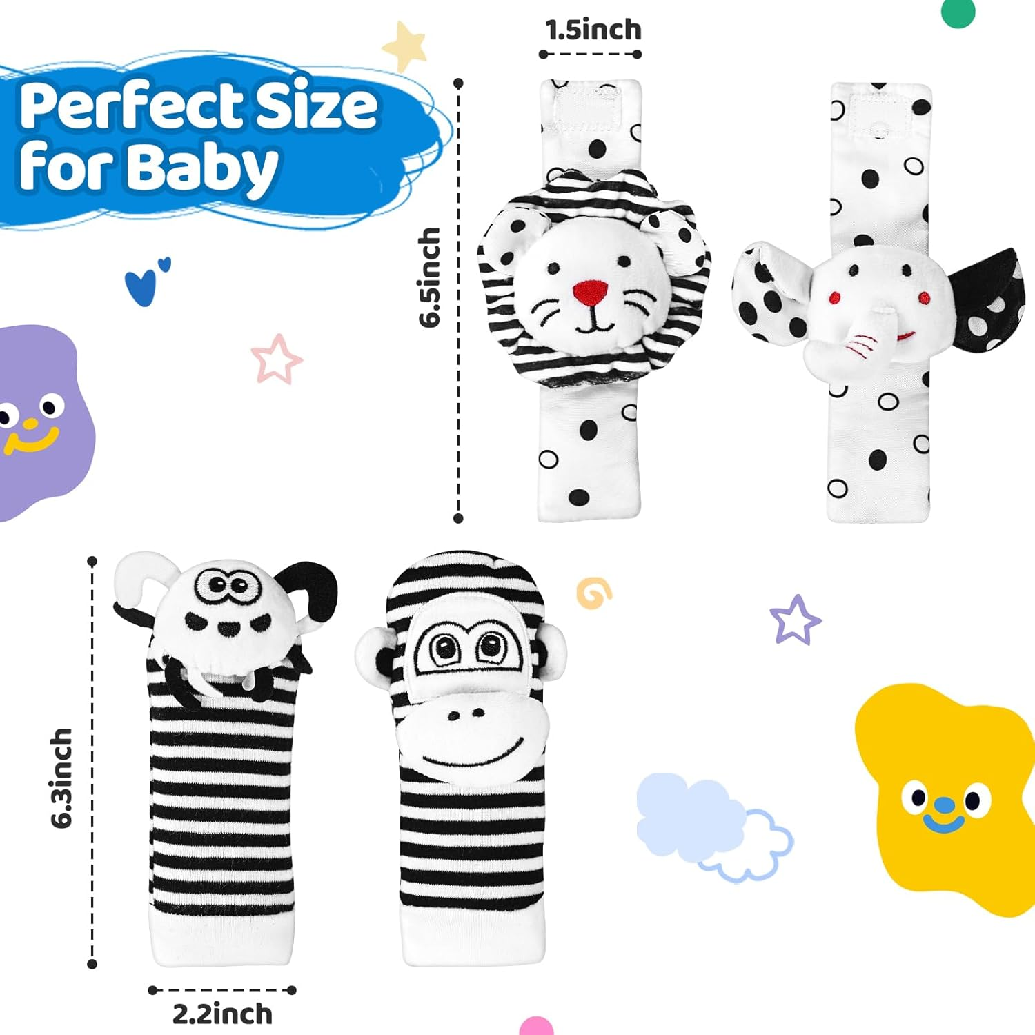 Baby Socks & Wrist Rattles Toys for 0-12 Month,Black and White High Contrast Baby Toys 0-6 Months,Baby Boy Girl Gifts 0-3 3-6Month Toy,2 3 4 Month Old Baby Toys,Infant Sensory Newborn Toys image number 6