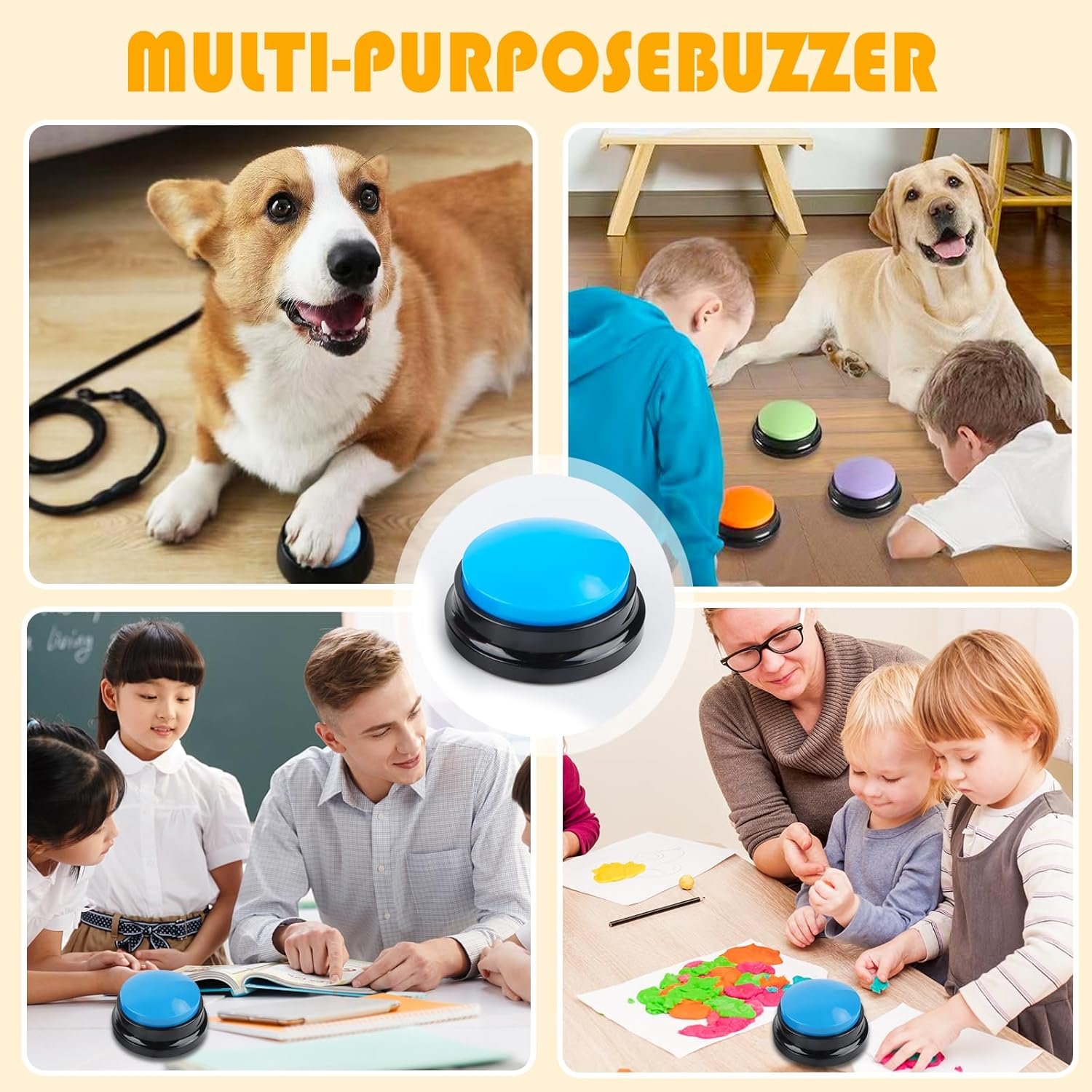 Buzzer with Recording Function, Pack of 4 Coloured Buzzers with Sound, Dog Buttons for Talking Buzzer Dog Recording Buttons for Dog Interaction Dog Buttons Intelligence Toy for Dogs image number 3
