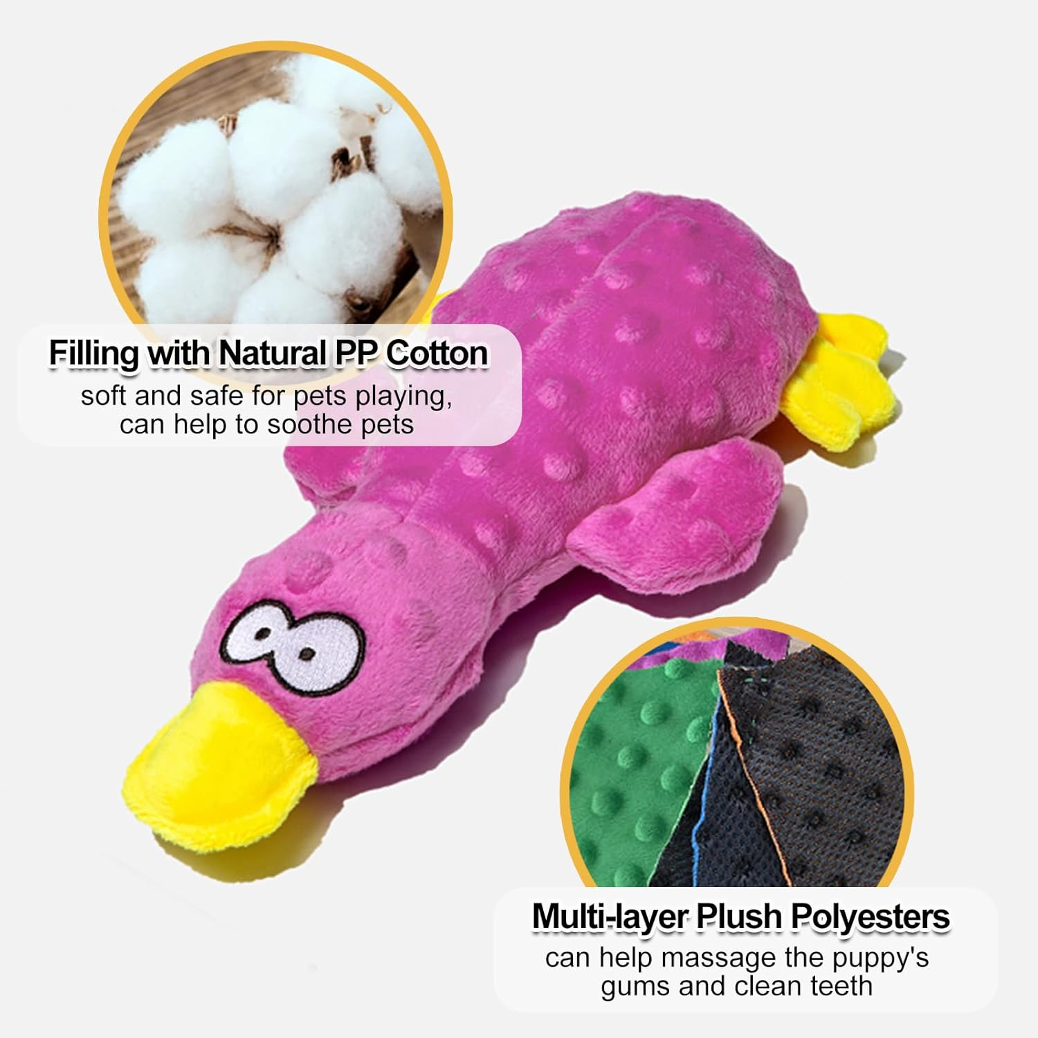 Adpartner Plush Squeak Toys for Dogs, 2 Pack Duck Stuffed Crinkle Dog Toys for Puppy, Durable Interactive Pet Chew Toys Soft Squeaky Pet Toys for Small to Medium Dogs Teething Training Reduce Boredom - Blue  Yellow (Duck) image number 7