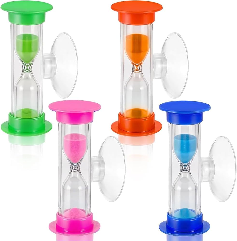 4Pcs Suction Cup Hourglass Timers 2 Minute Kids Brushing and Toothbrush Timer, Hand Wash, Dental, Cooking Countdown Timer