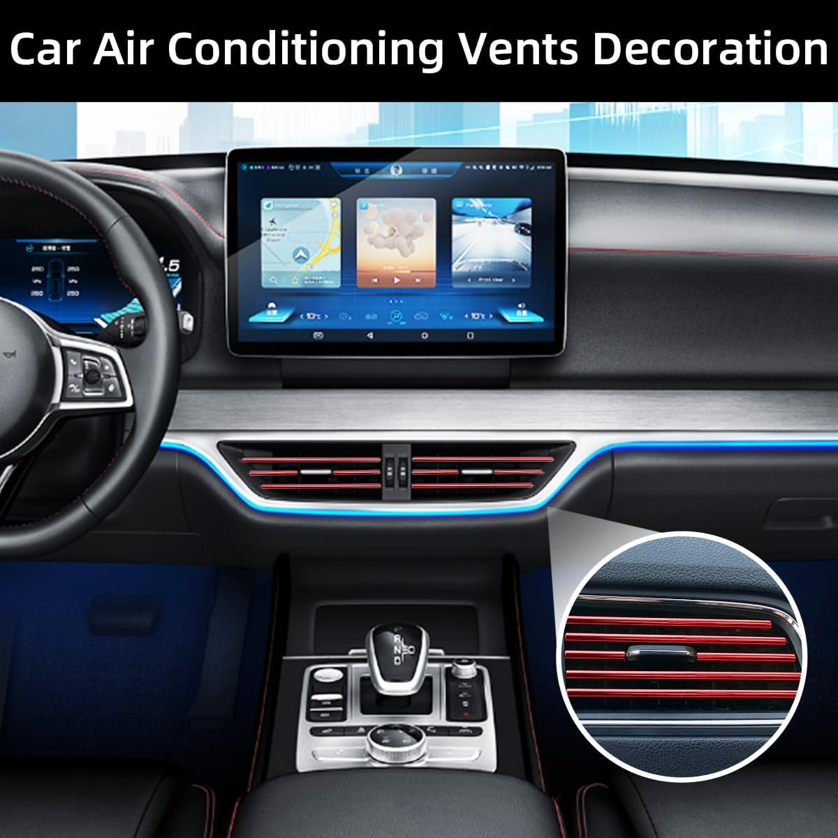 20 Pcs Car Air Conditioner Decoration Strip, Waterproof Bendable Auto Air Vent Outlet Shiny Trim, Universal Vehicle Interior Accessories Suitable for Most Air Vent Outlet (Red) image number 1